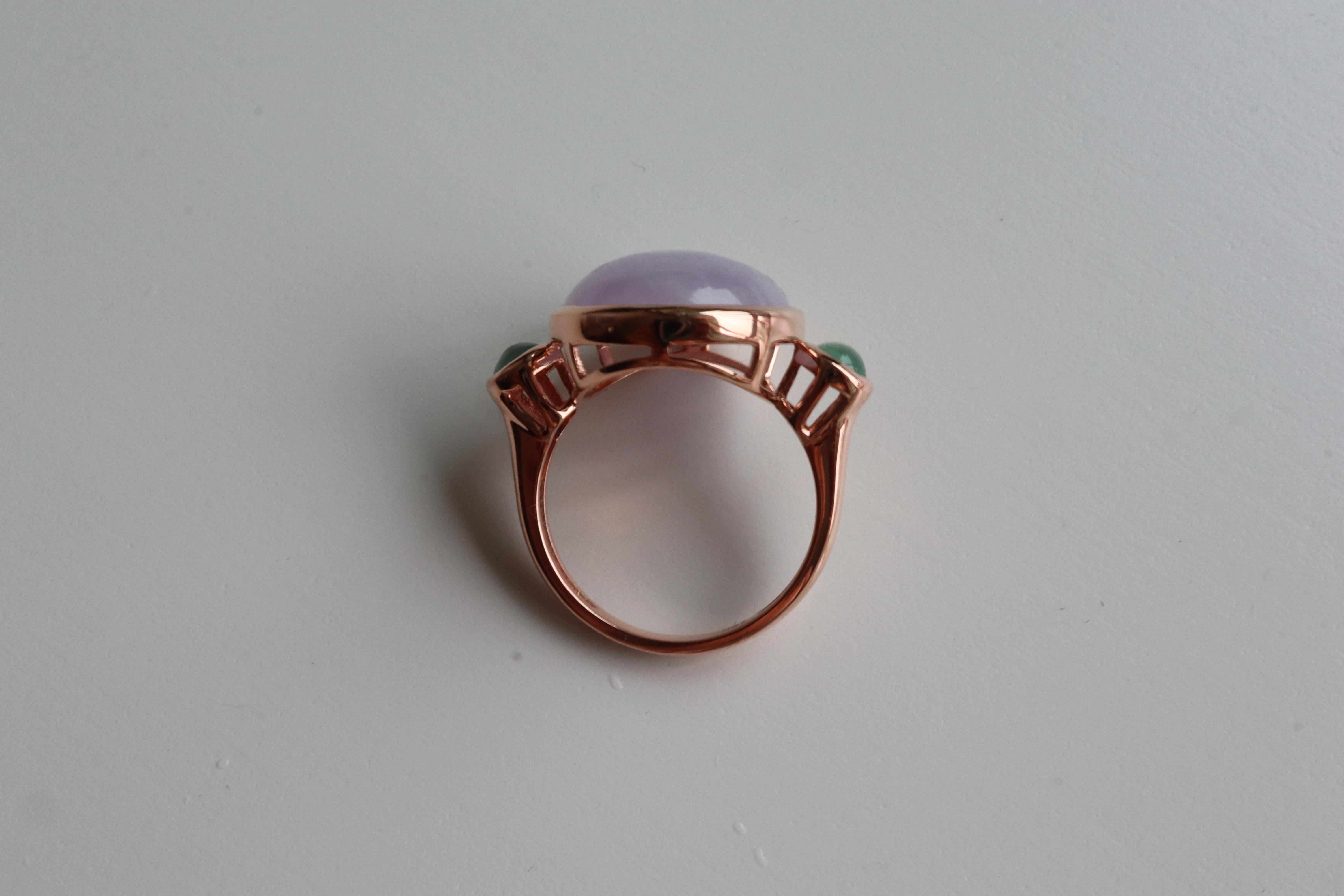 NGI certified 10.12Ct Type A Burma Lavender Jade Ring in 18K Rose gold For Sale 3