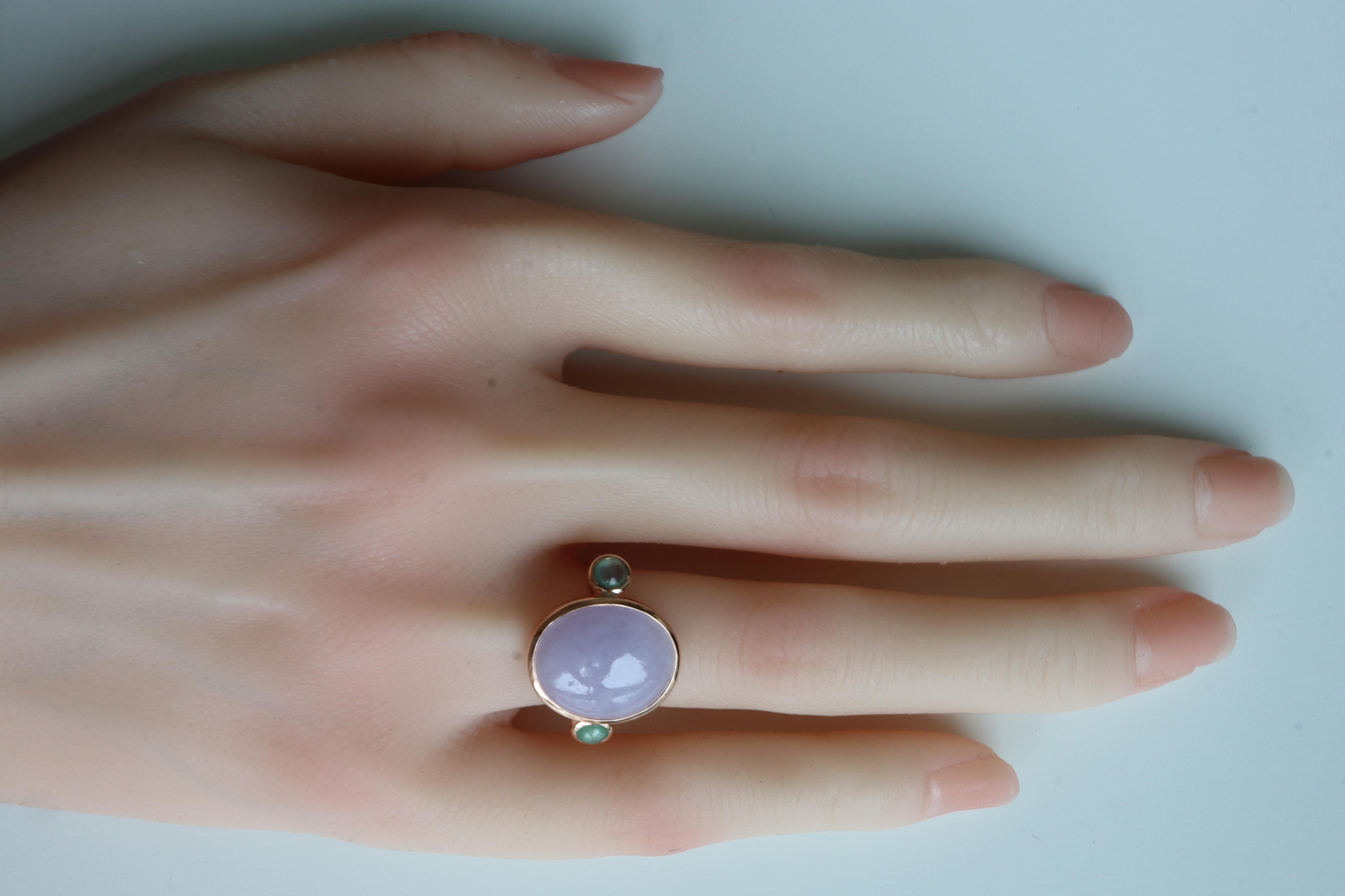 NGI certified 10.12Ct Type A Burma Lavender Jade Ring in 18K Rose gold For Sale 4