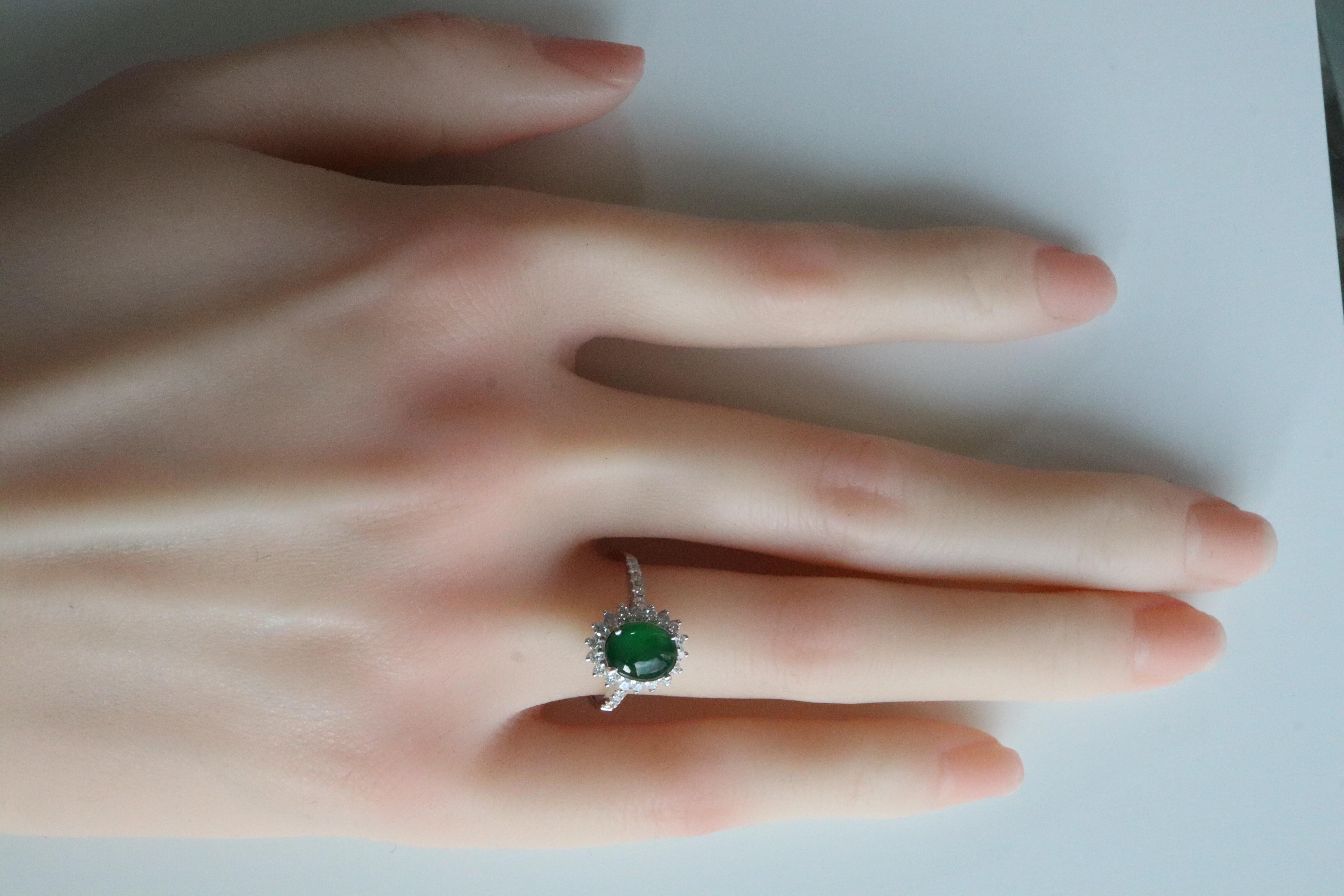 Kindly note that the stated price for this item is fixed and non-negotiable. We appreciate your understanding and respect for our pricing decision.

This ring is set in 18k solid gold and showcases authentic Type A Jadeite Jade sourced from Burma