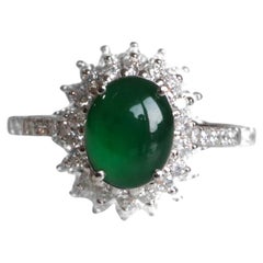 NGI certified 1.55Ct Burma TypeA Jadeite Jade ring with natural diamonds in 18k