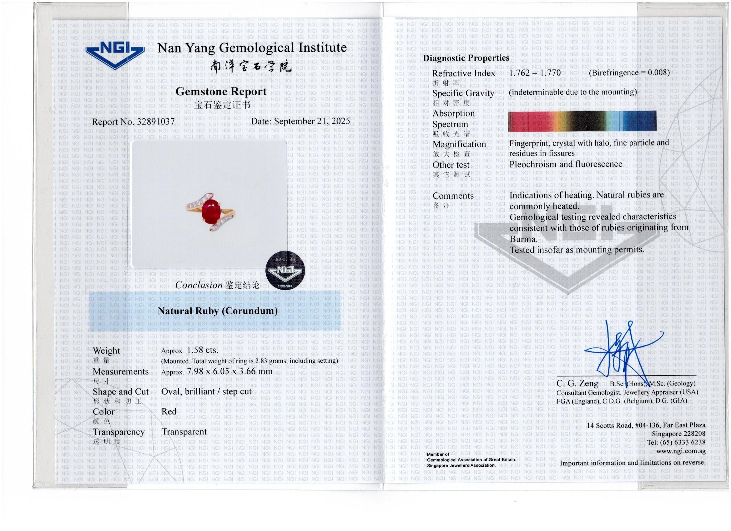 NGI-zertifiziert 1,58ct Burma erhitzt Rubin und natürlichen Diamanten Ring in 18K Gold im Angebot 4