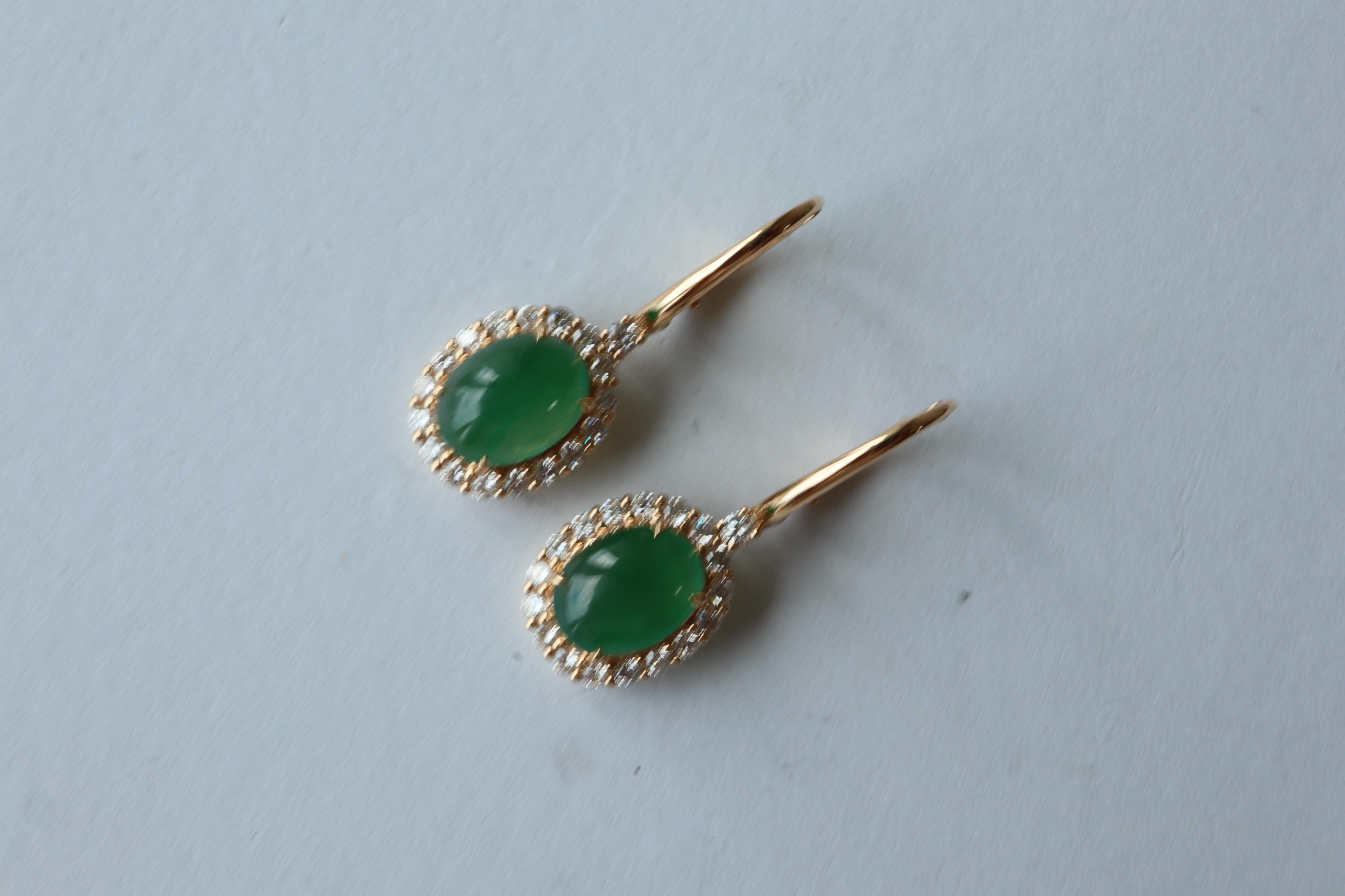 Cabochon NGI certified Type A Burma Jadeite Jade Earring