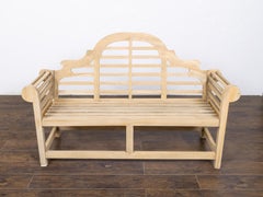 nglish Lutyens Style Teak Garden Bench with Arched Lattice Back, circa 1920