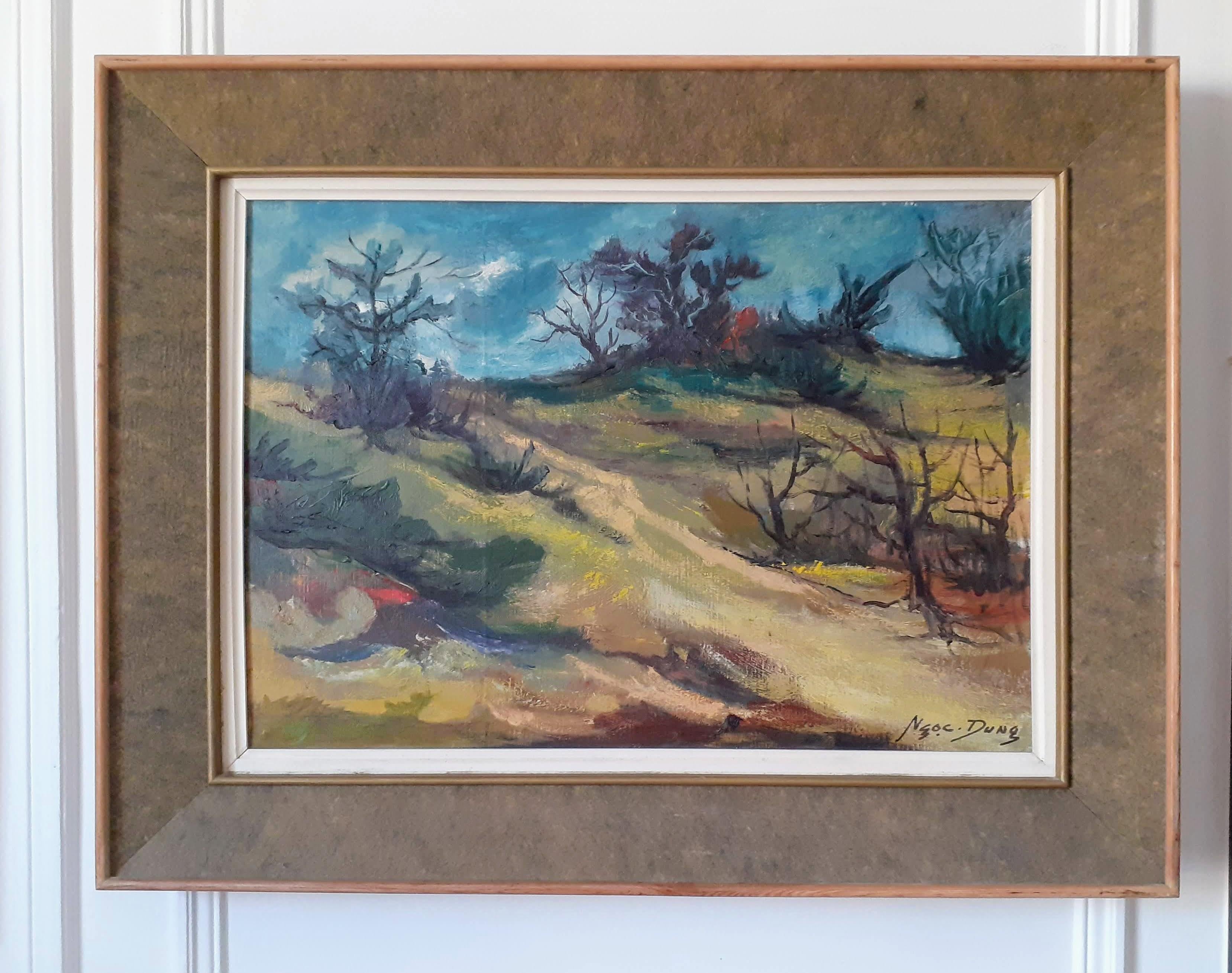 Gran cuadro de paisaje abstracto modernista colorido Artista estadounidense de origen vietnamita - Painting Moderno de Ngoc Dung
