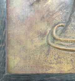 African Art by Ngoy Kabem, Sadi M, Three Heads of Woman relief in Brass, 1979