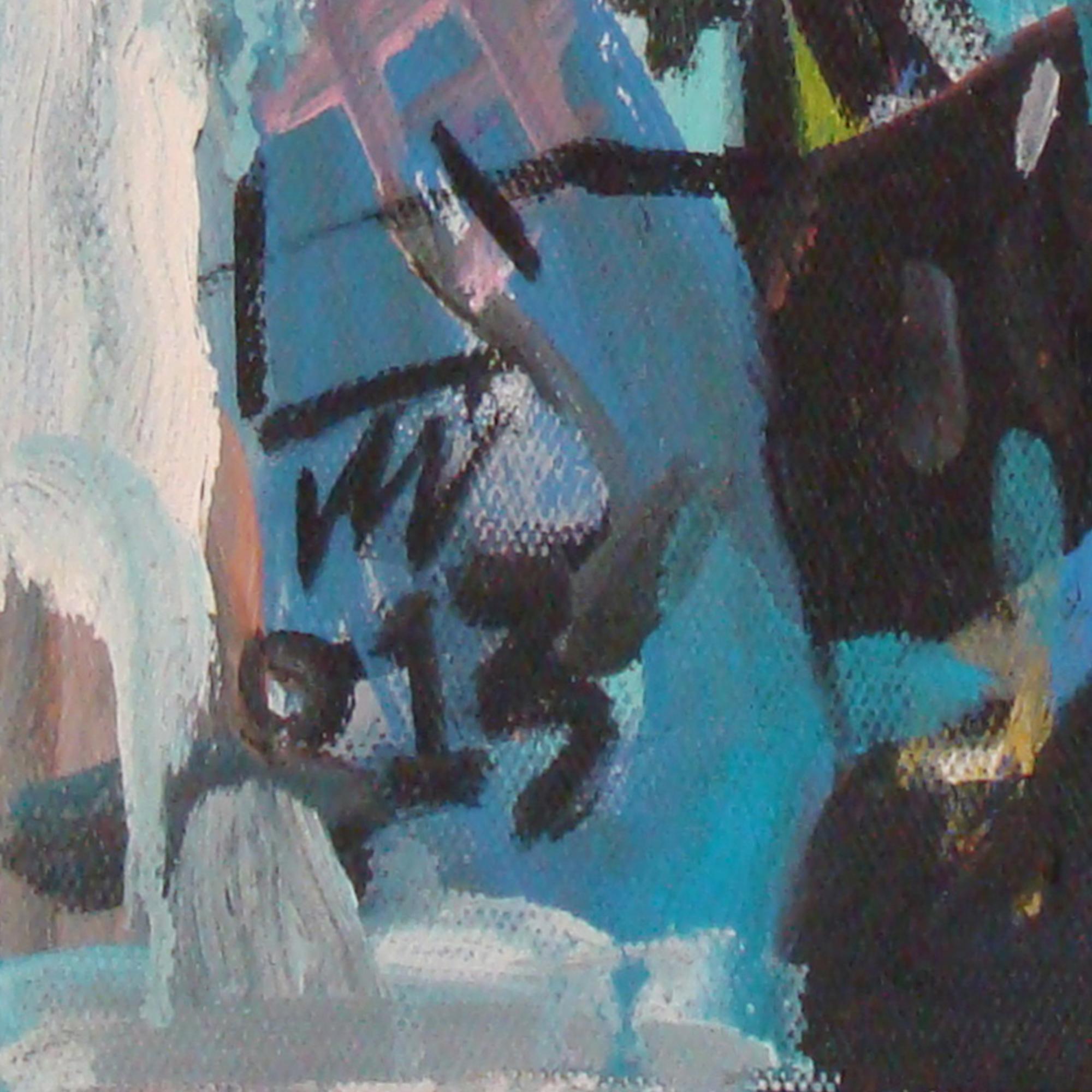 Quadro di ritratto astratto 'Face II - Figurative Painting Grigio di Nguyen Cong Cu