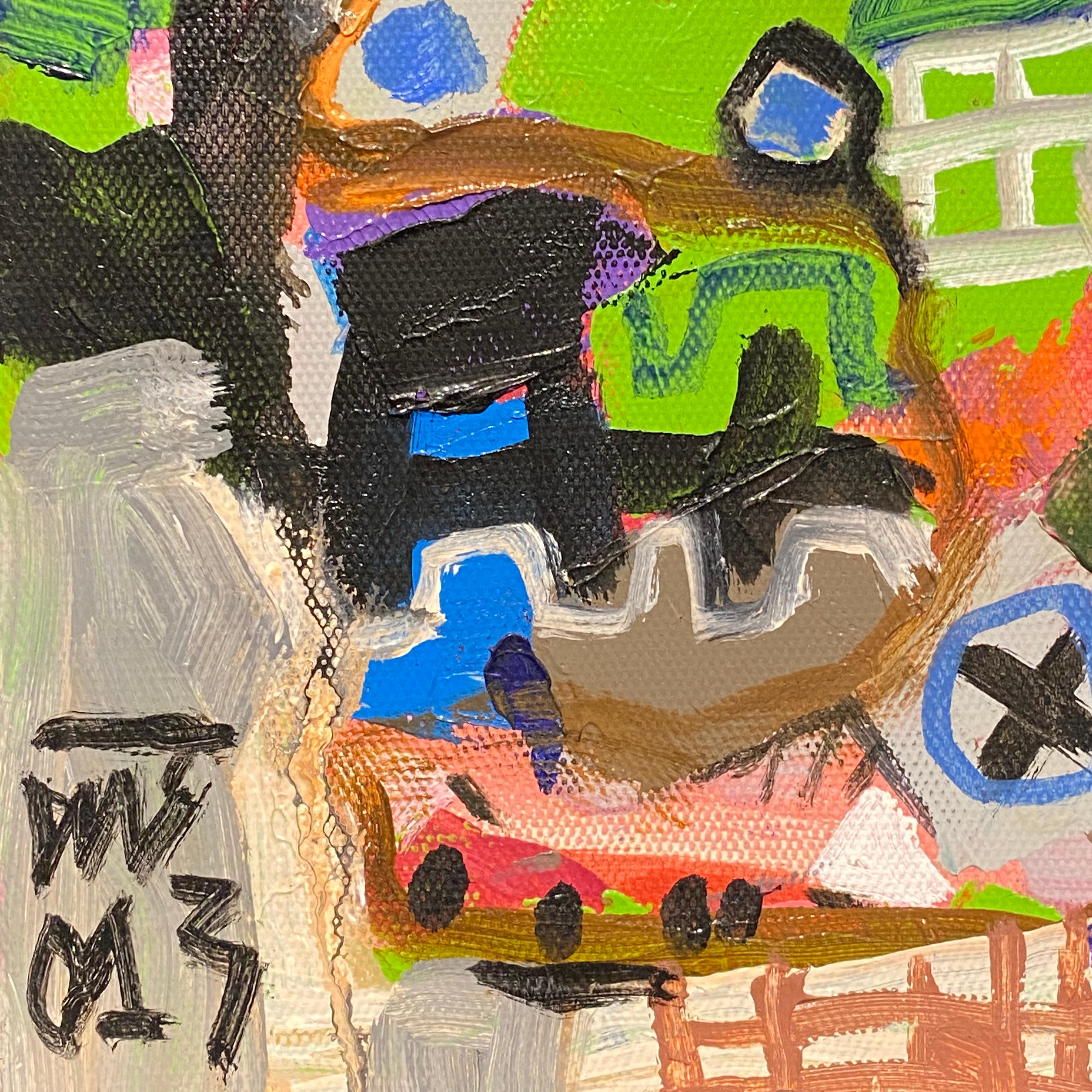 Nguyen utilizza colori audaci e tecniche miste in questo ritratto contemporaneo.  