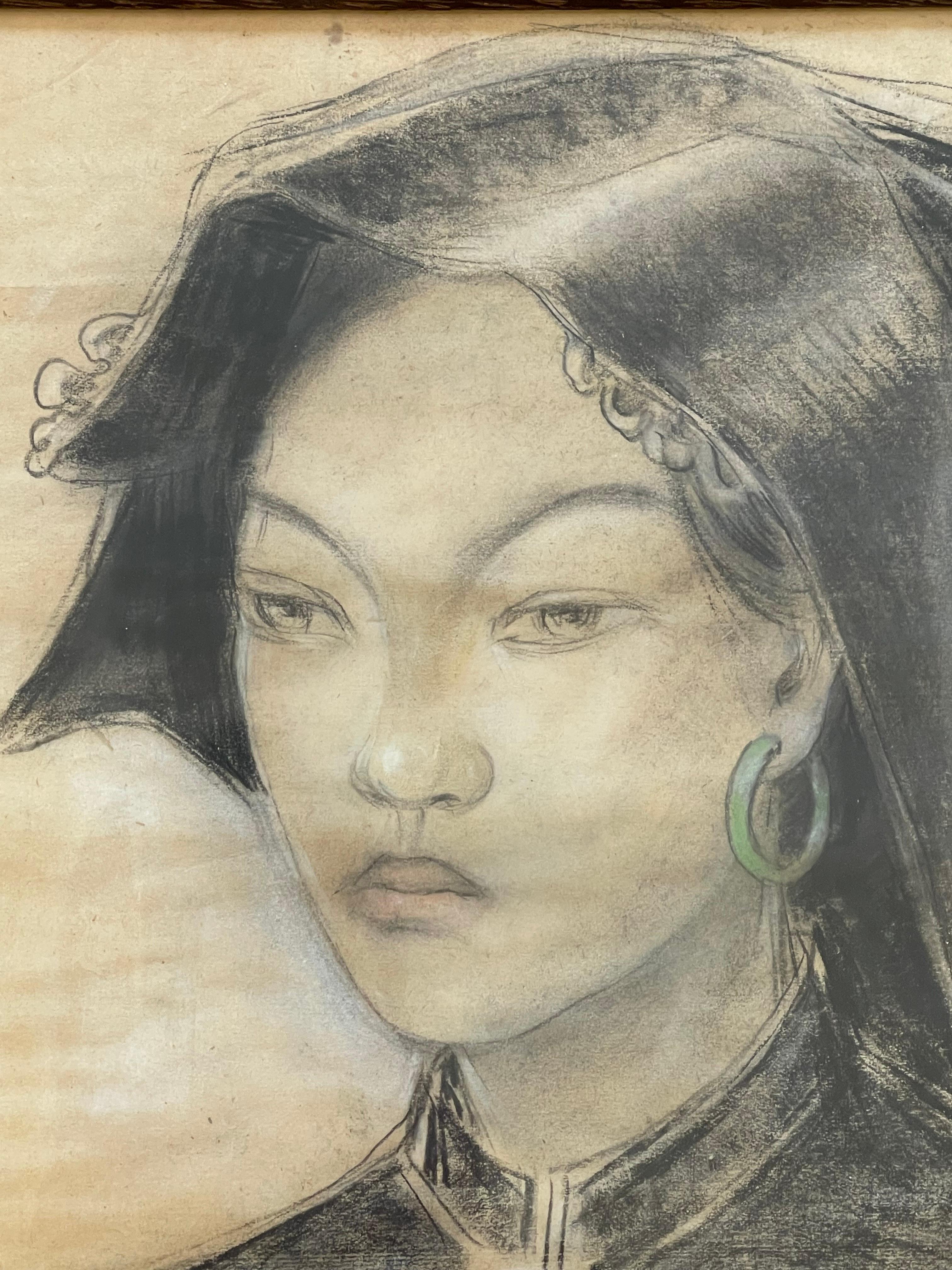 Art Deco N’guyen Phan Long, a pair of drawings on paper, 1946 For Sale