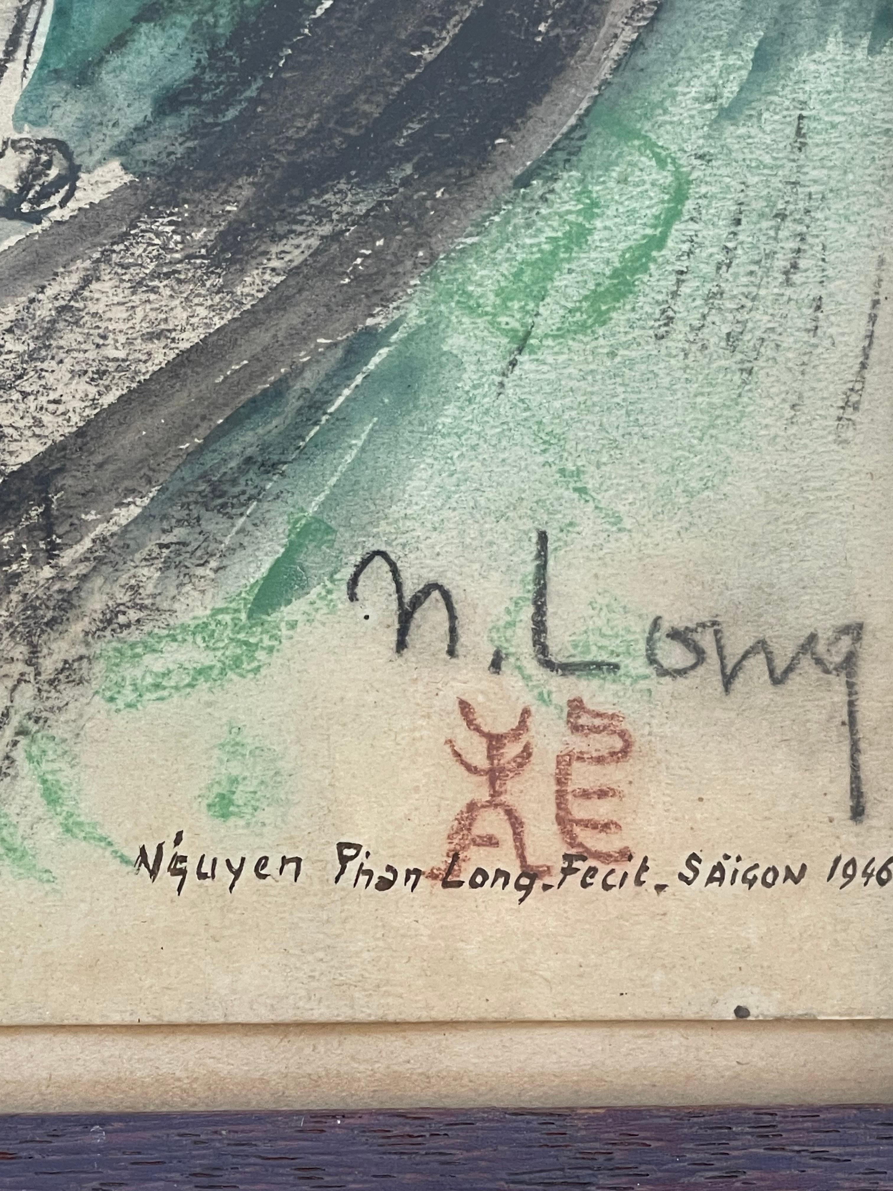 Paper N’guyen Phan Long, a pair of drawings on paper, 1946 For Sale