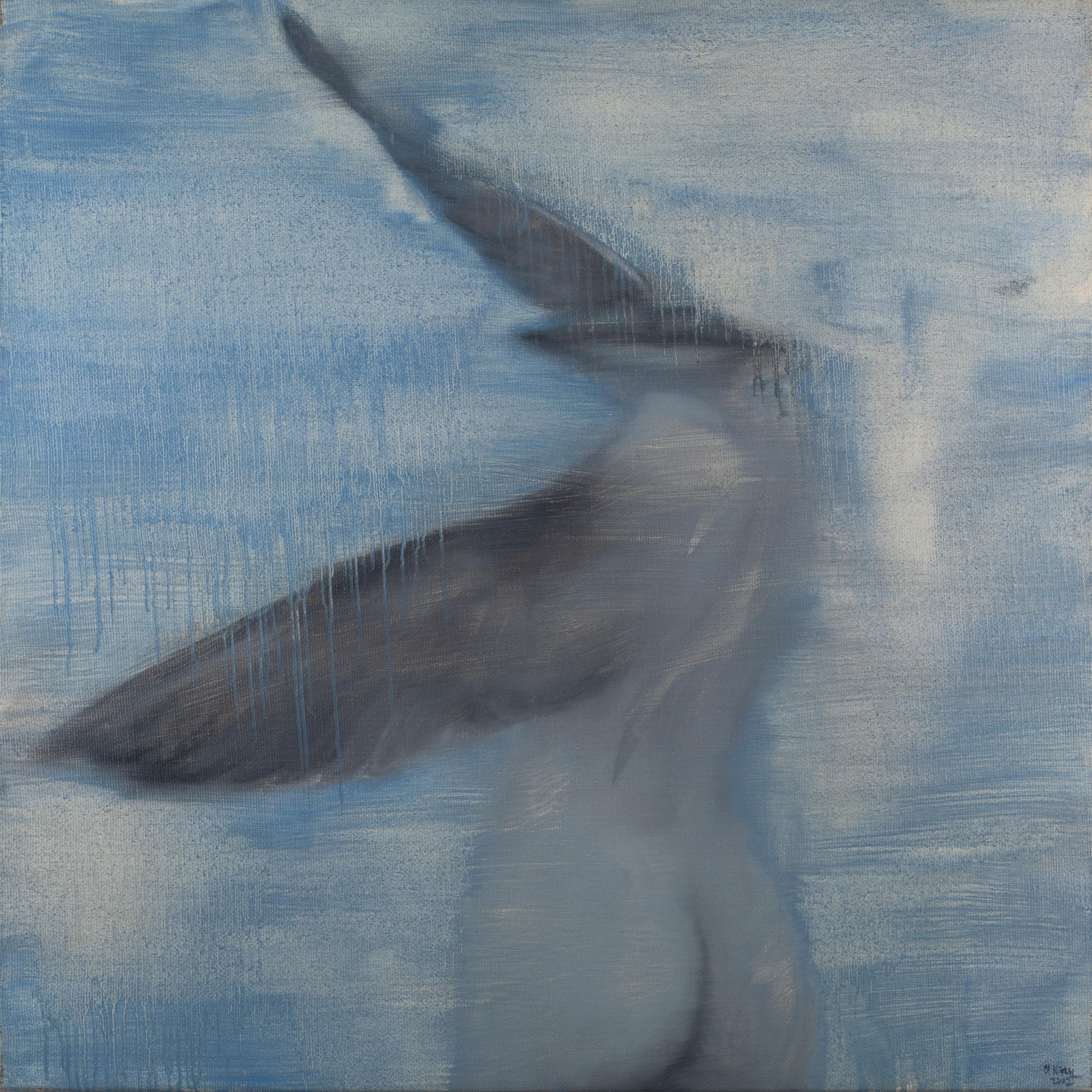 Dreaming", grande peinture abstraite monochromatique d'un ange nu