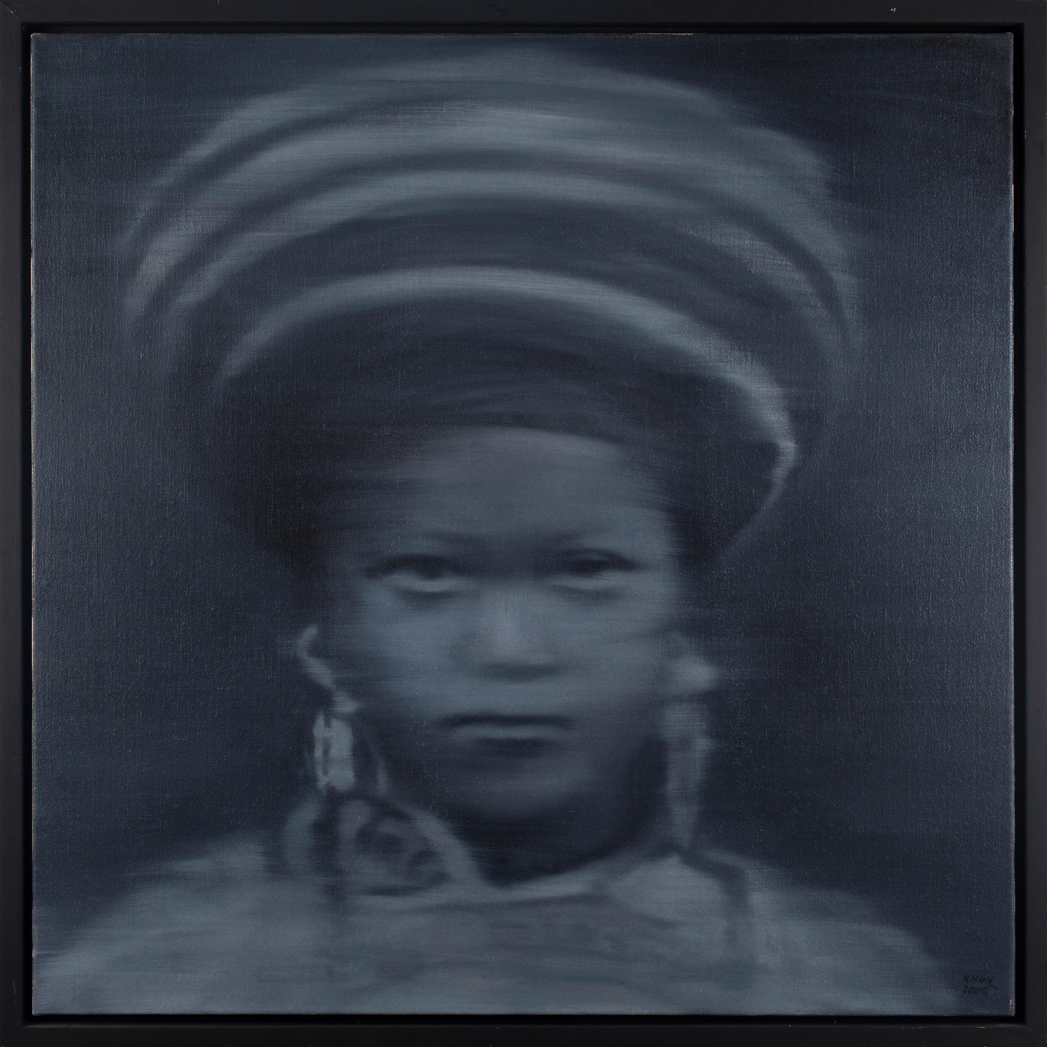 Nguyen Quang Huy Figurative Painting – Fotorealistisches Porträtgemälde „Tribal Indochine Woman II“, Indochine