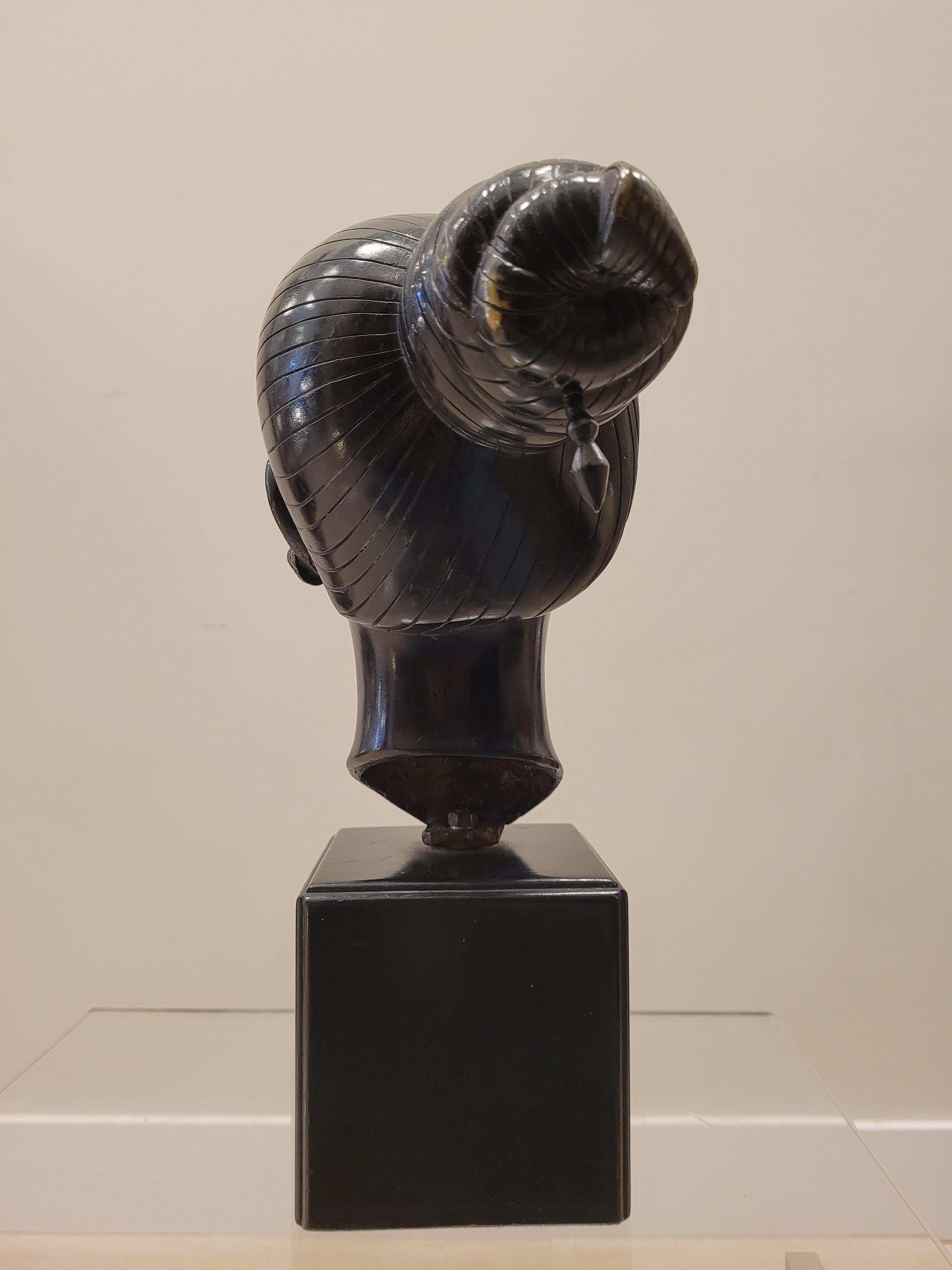Nguyen Thanh Le bronze Sculpture Bust Black, young Vietnamese For Sale 6