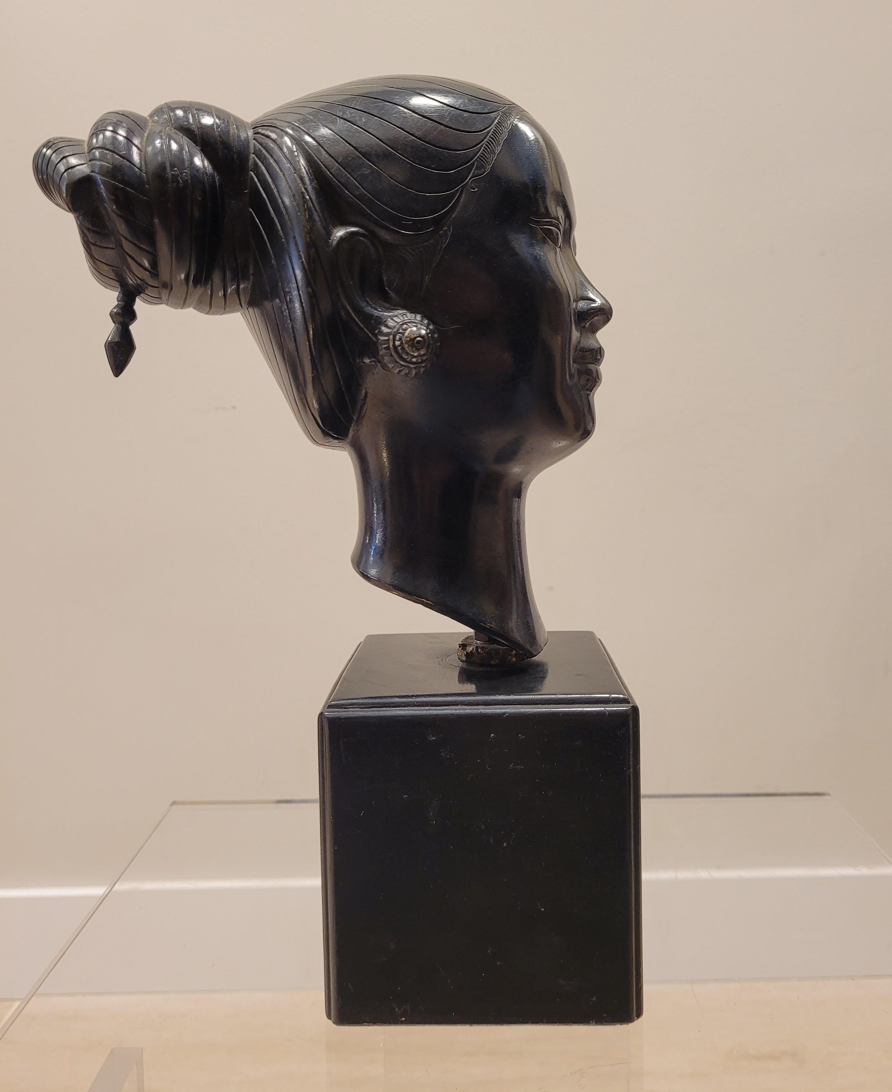 Nguyen Thanh Le bronze Sculpture Bust Black, young Vietnamese For Sale 10