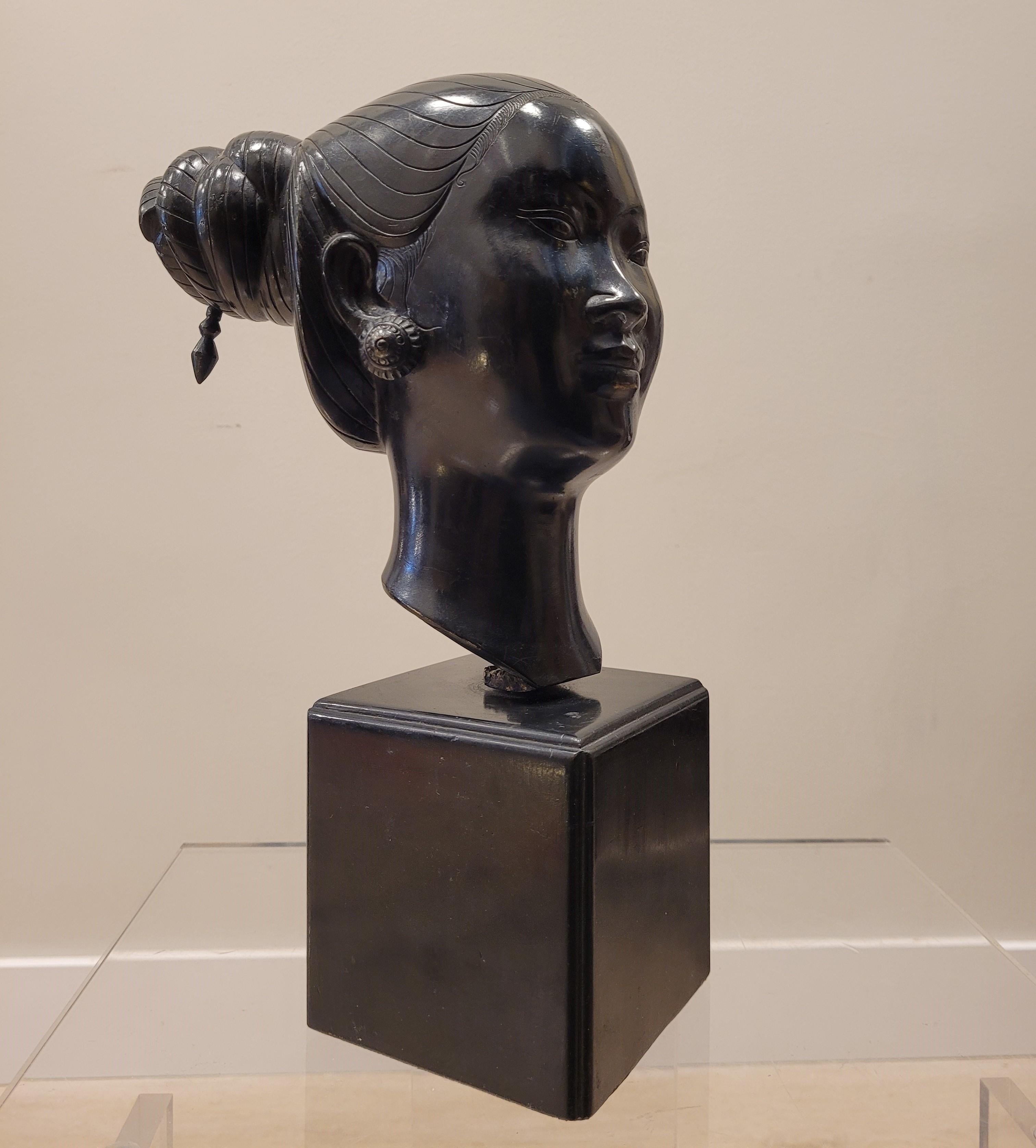 Nguyen Thanh Le bronze Sculpture Bust Black, young Vietnamese For Sale 11