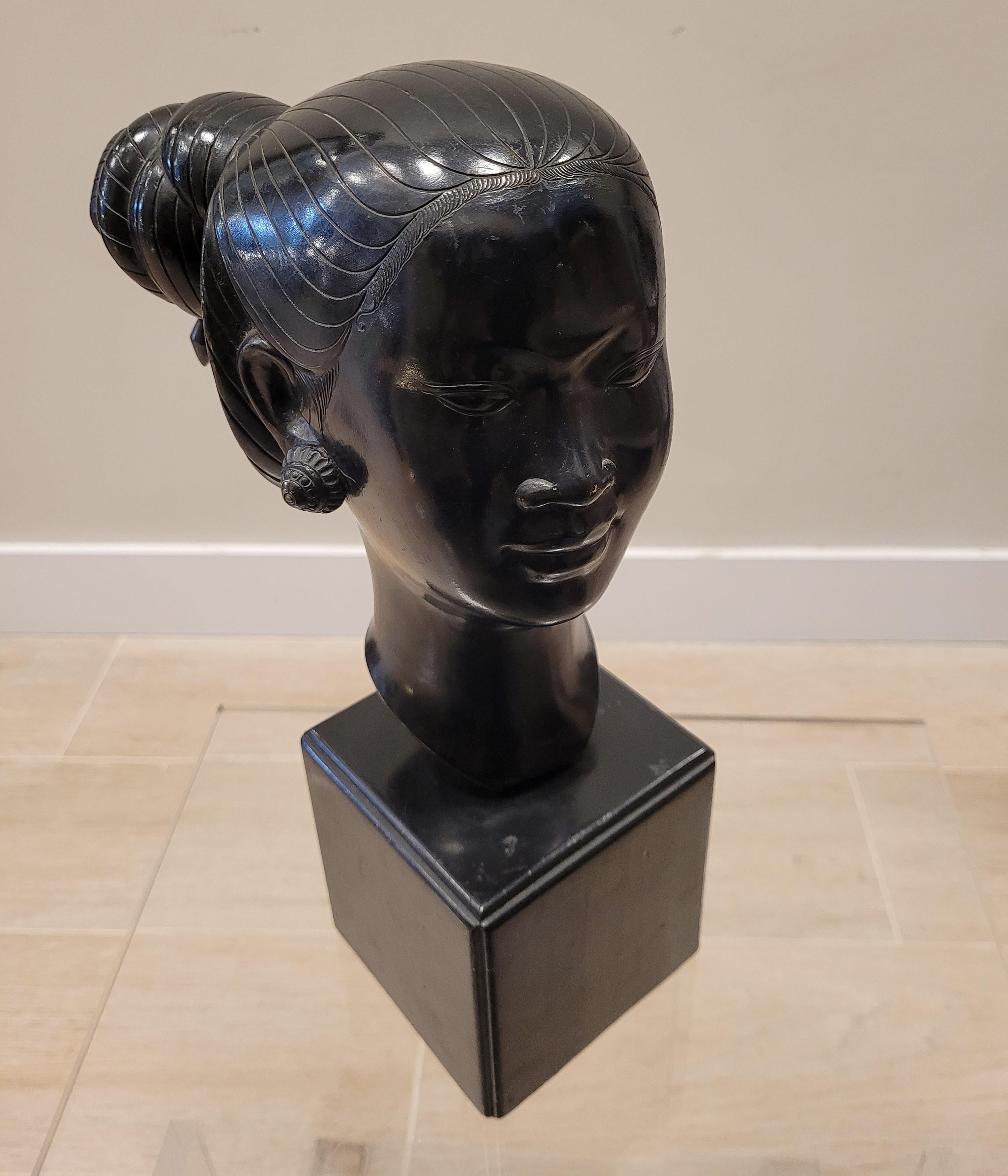 French Nguyen Thanh Le bronze Sculpture Bust Black, young Vietnamese