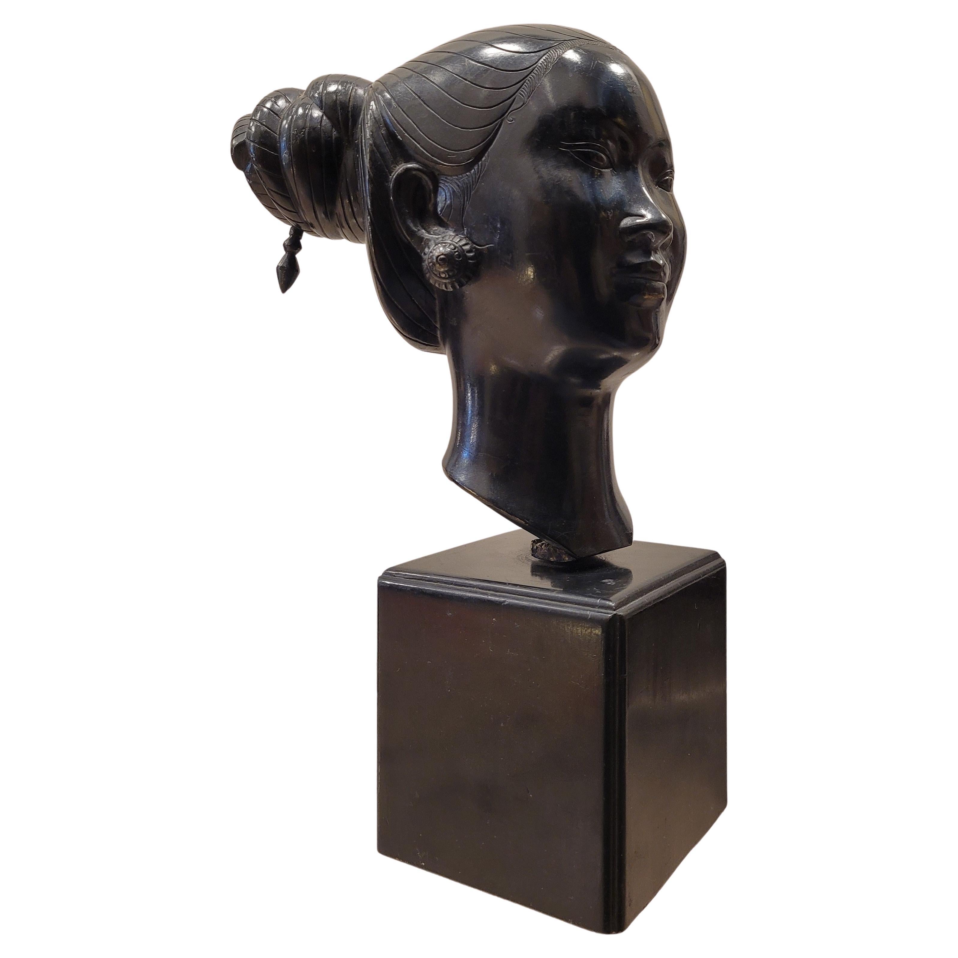 Nguyen Thanh Le bronze Sculpture Bust Black, young Vietnamese For Sale