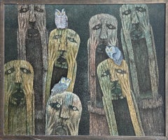 Grande peinture à l'huile vietnamienne contemporaine d'art populaire asiatique Nguyen Thanh Son
