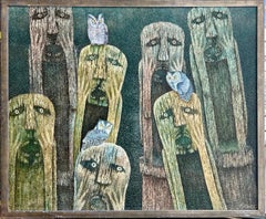 Grande peinture à l'huile vietnamienne contemporaine d'art populaire asiatique Nguyen Thanh Son