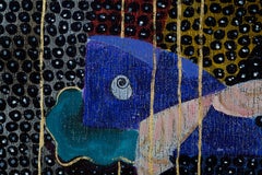 Pittura astratto-espressionista 'Nuvole e ombre I', oro nero