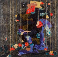 Nubes y sombras I" Pintura expresionista-abstracta, Oro negro