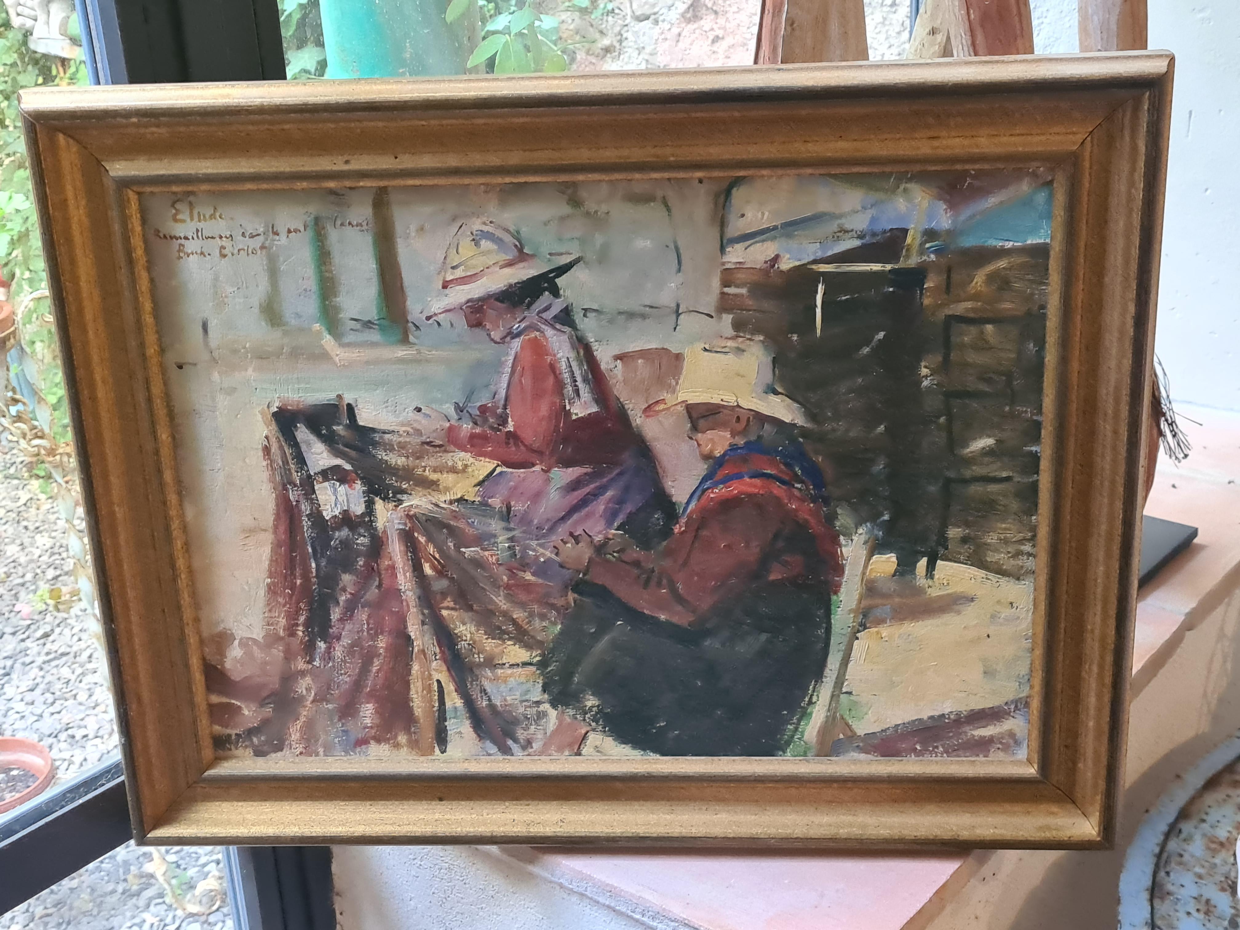 Mending the Fish Nets, Post Impressionist Marine Scene, Les Remailleures For Sale 6
