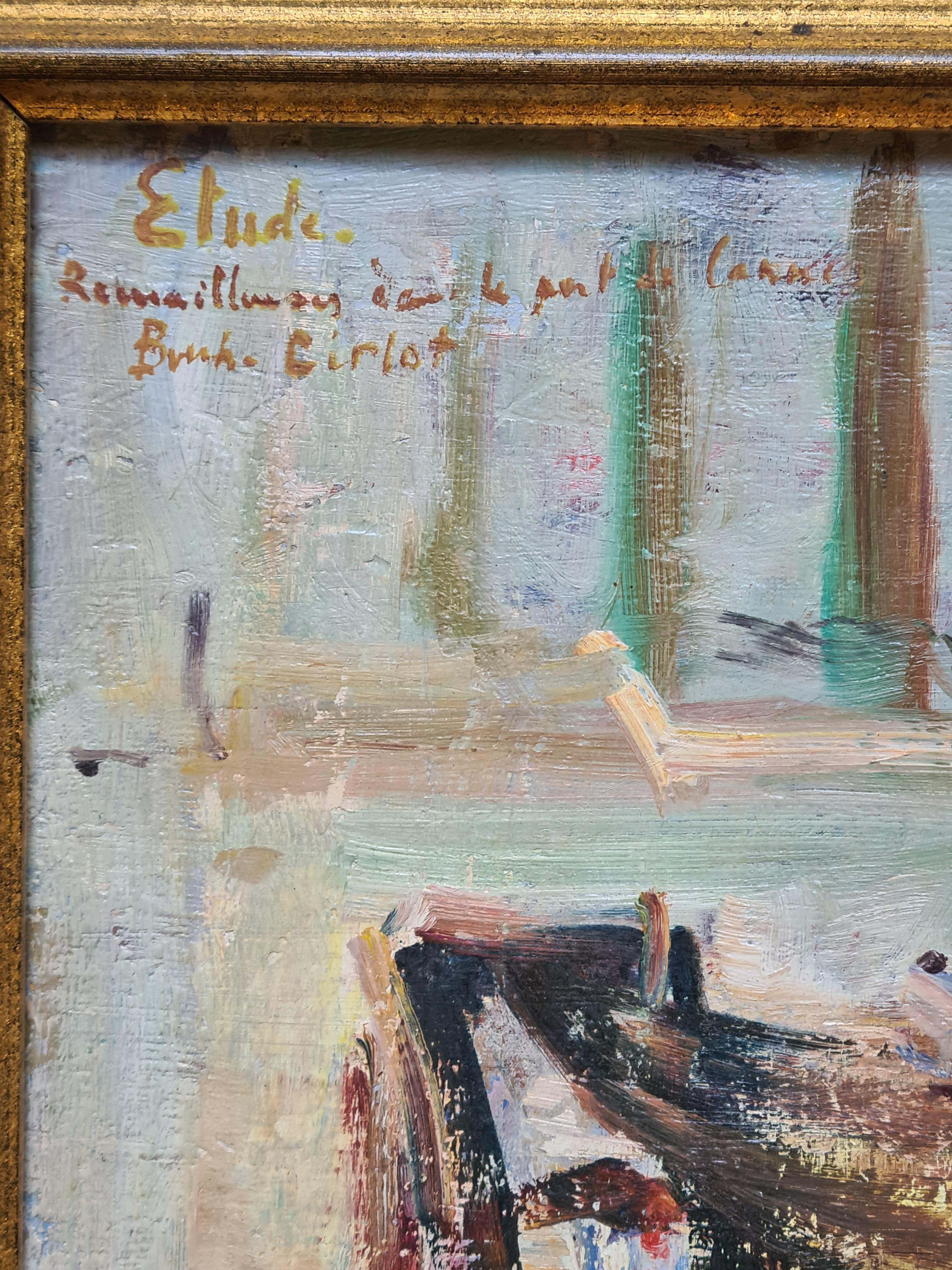 Mid 20th century oil on board of two ladies mending fishing nets by Nguyen Van BINH-CIRLOT.  The painting is signed and located top right and presented in a gilt patinated wood frame.

Nguyen Van BINH-CIRLOT had his atelier at St Raphael on the Cote