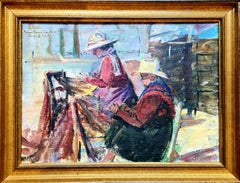 Mending the Fish Nets, Post Impressionist Marine Scene, Les Remailleures