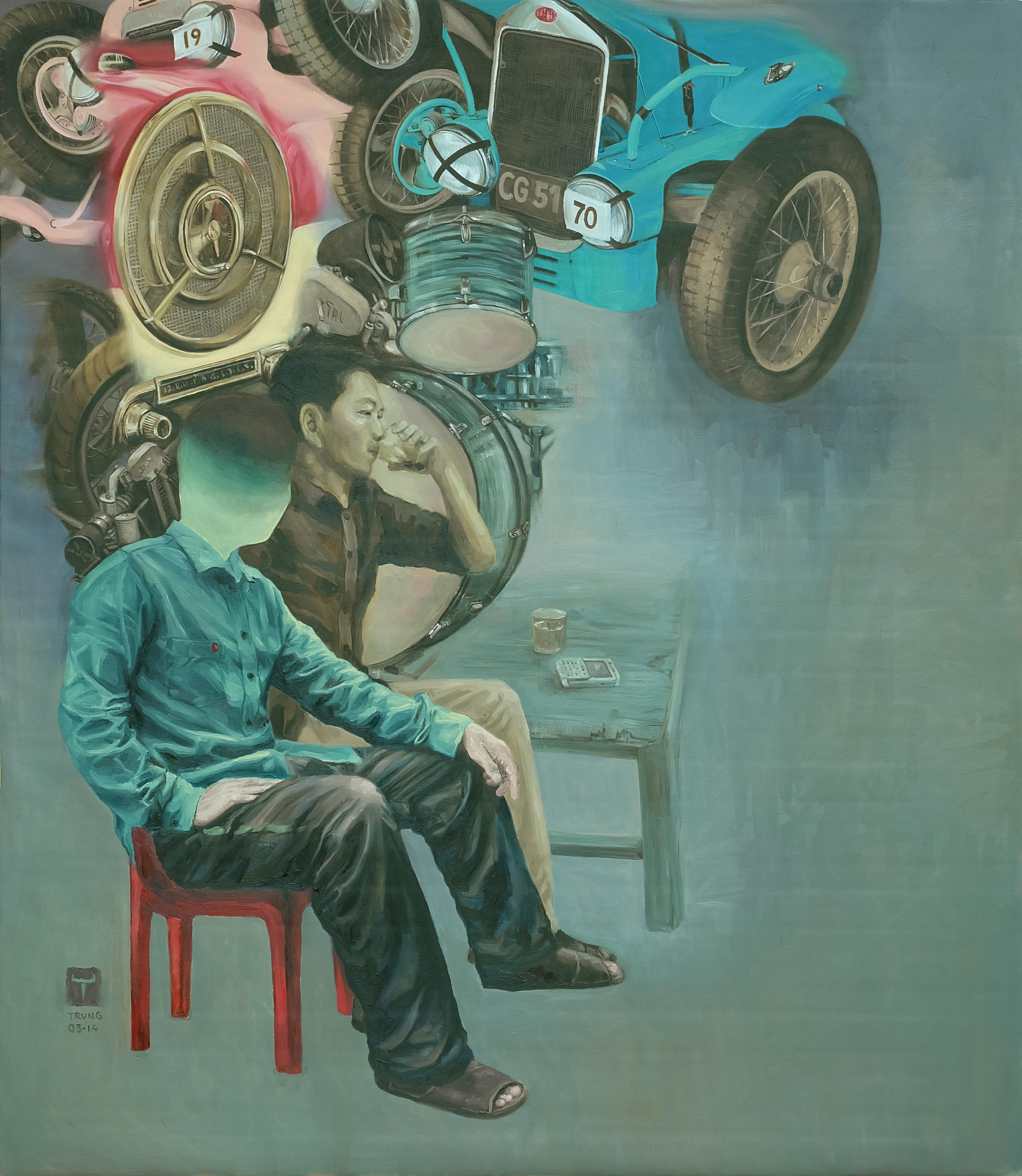 Nguyen Vinh Trung Figurative Painting – "Kaffee am Nachmittag"