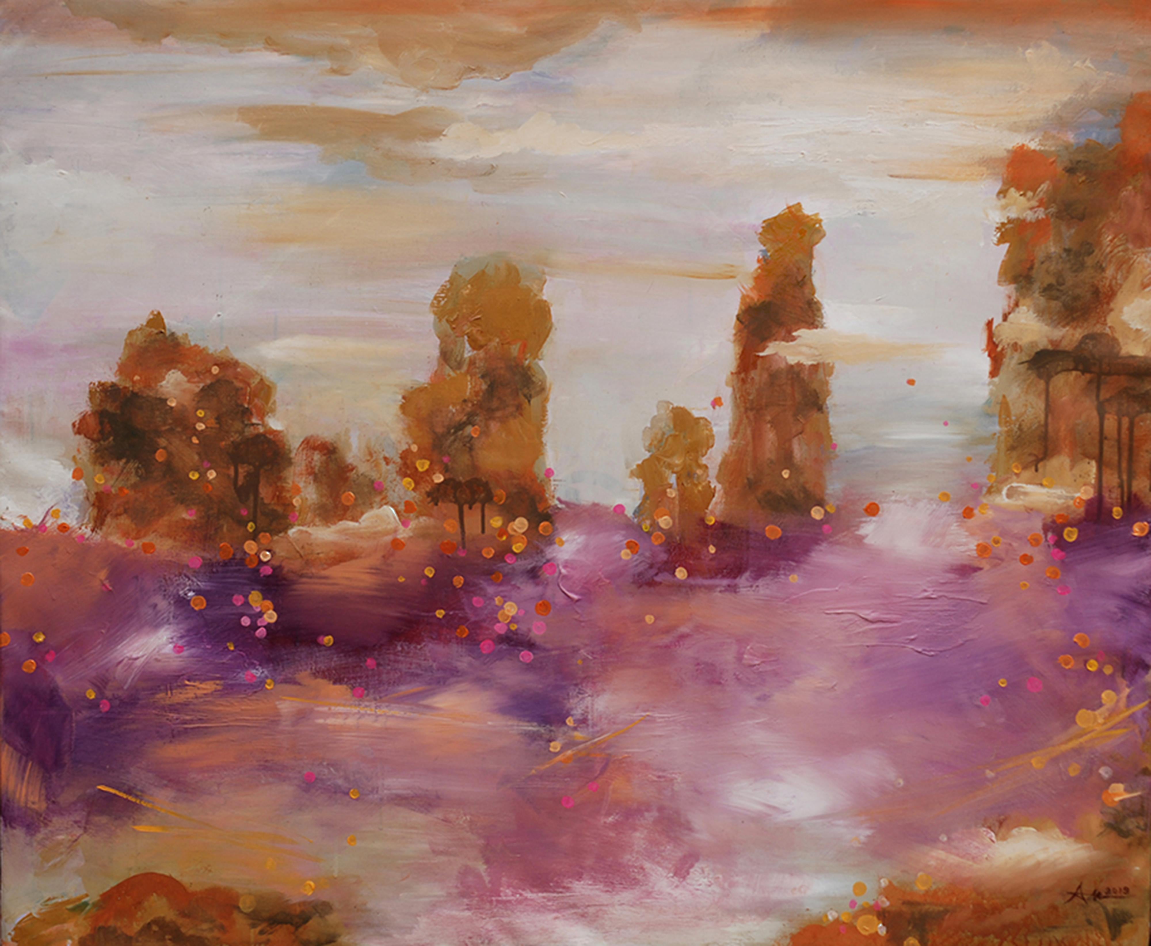 Landscape Painting di Nguyen Xuan Anh - Fiori viola di montagna