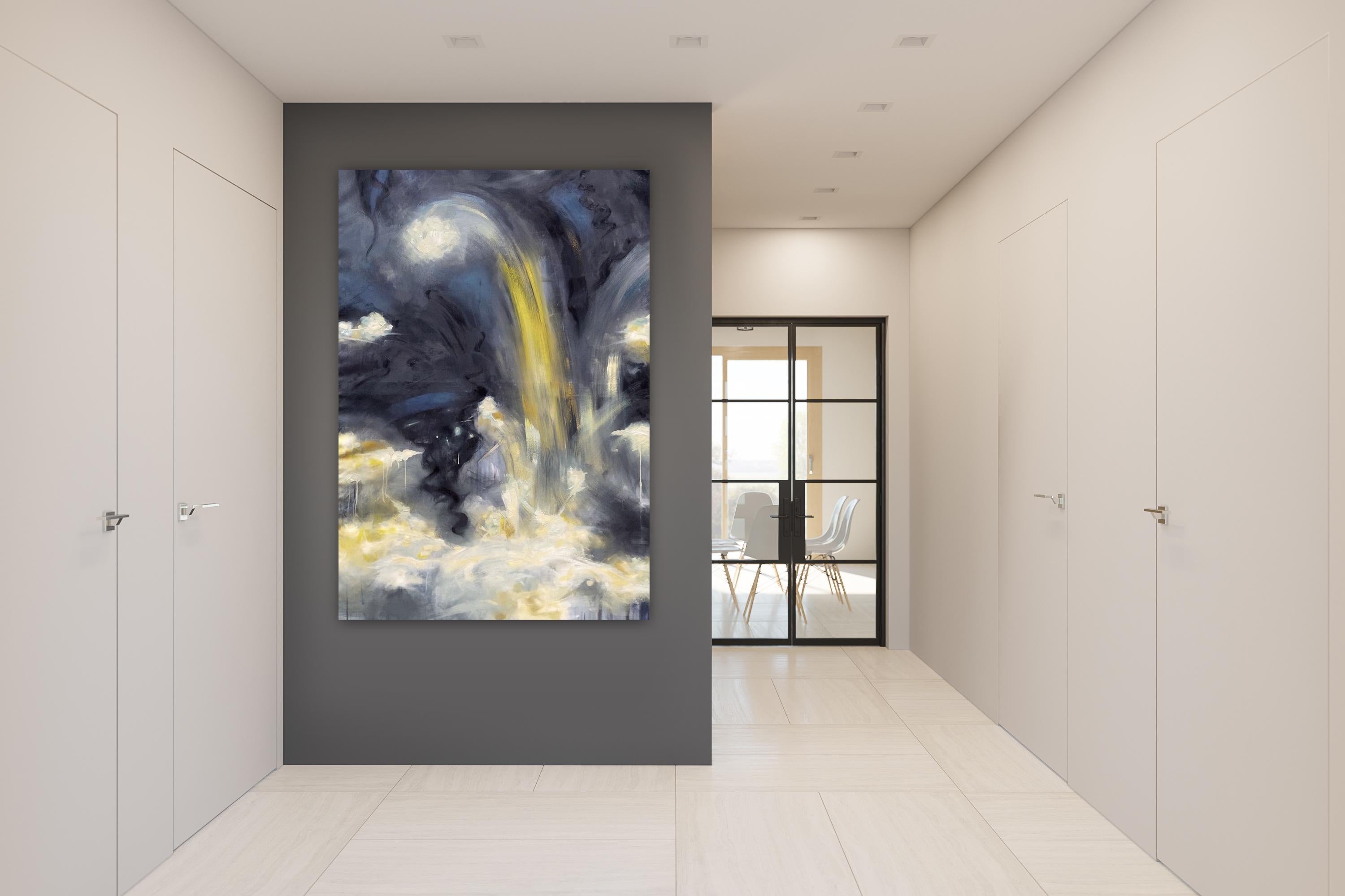 Yellow Waterfalls - Gray Abstract Painting by Nguyen Xuan Anh