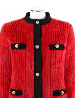 NH ROSENTHAL c.1990’s Red Black Mink Fur Gold Lion Button Up Jacket Coat