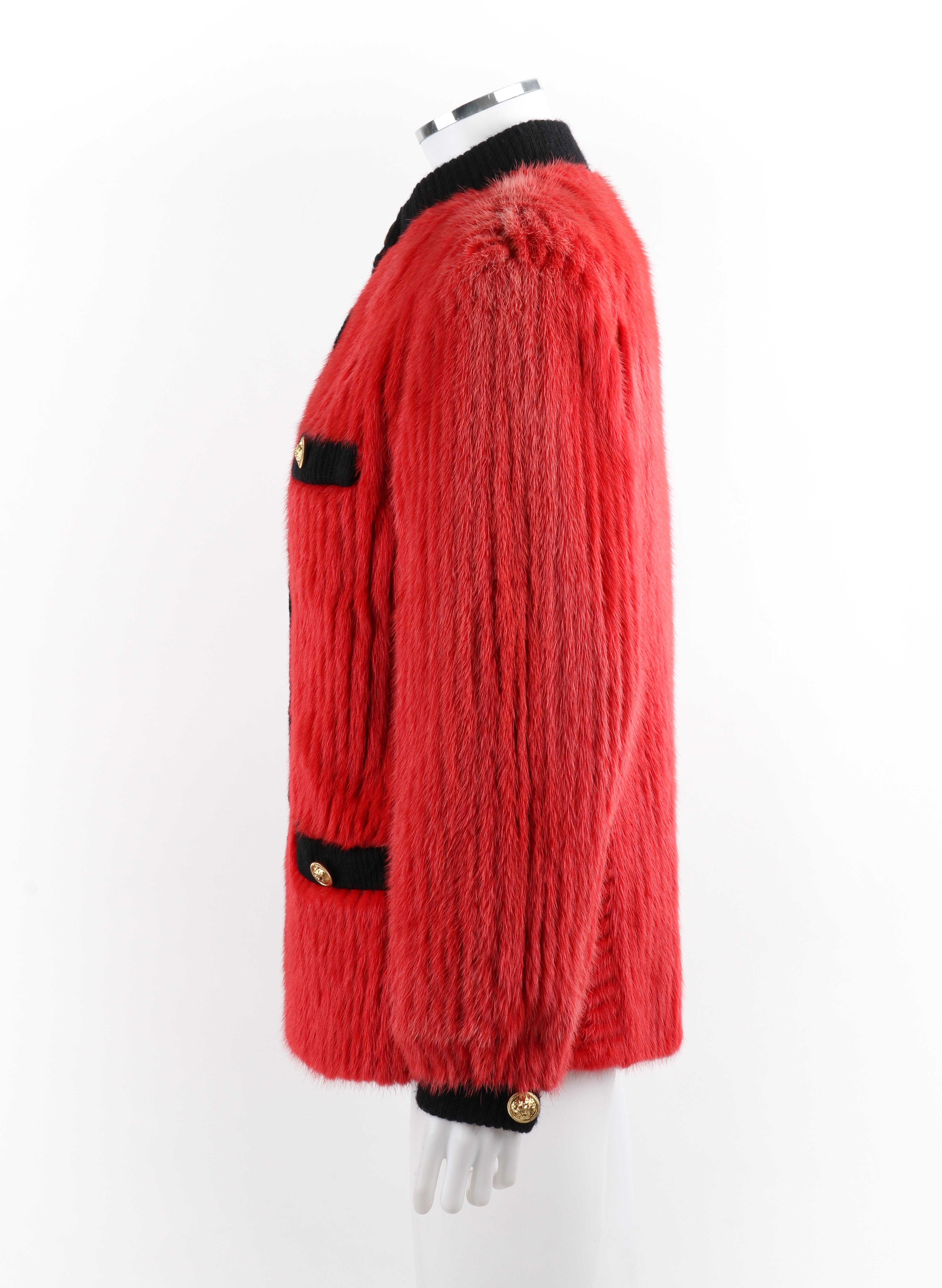 NH ROSENTHAL c.1990’s Red Black Mink Fur Gold Lion Button Up Jacket Coat In Good Condition In Thiensville, WI
