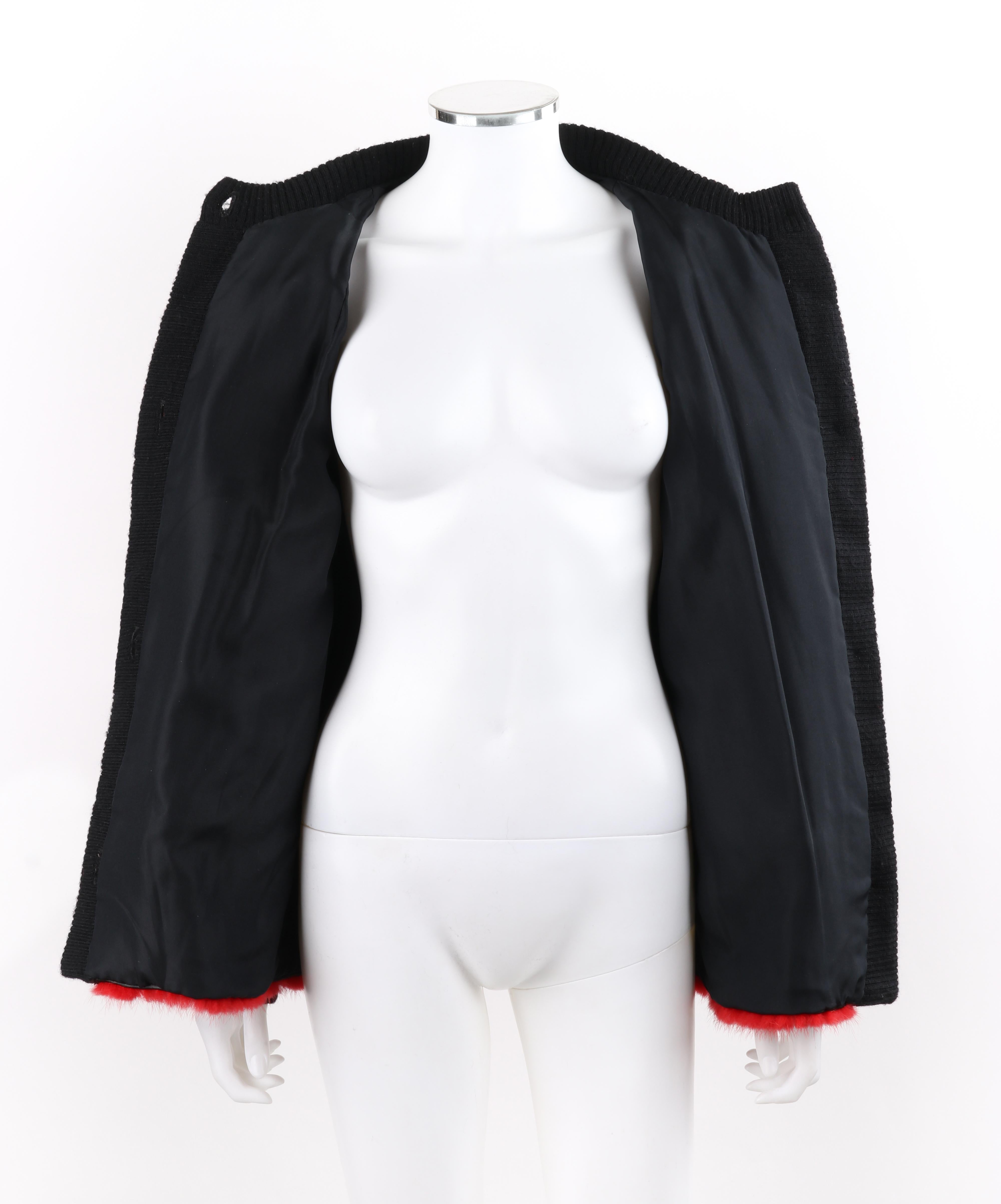 Women's NH ROSENTHAL c.1990’s Red Black Mink Fur Gold Lion Button Up Jacket Coat