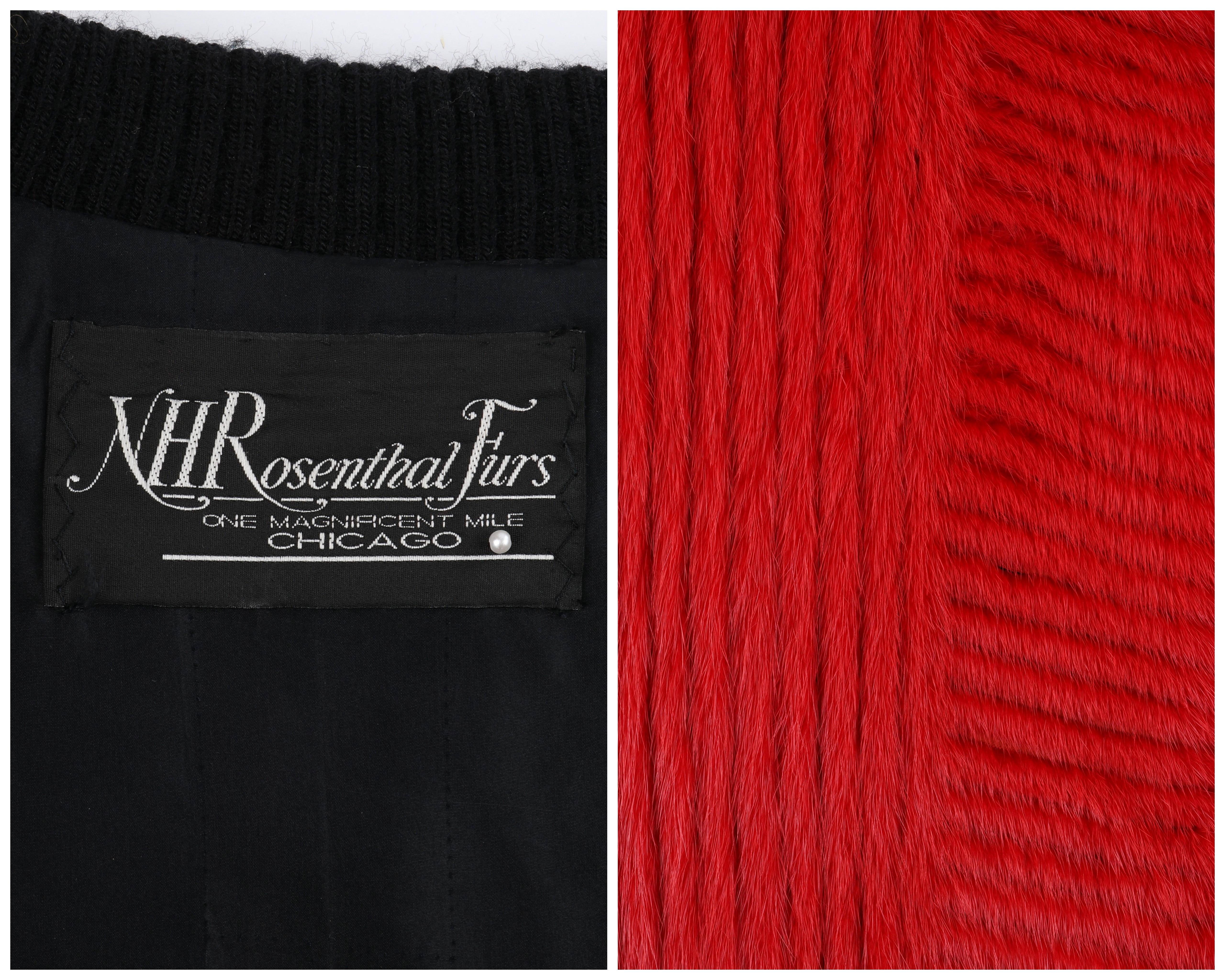 NH ROSENTHAL c.1990’s Red Black Mink Fur Gold Lion Button Up Jacket Coat 1