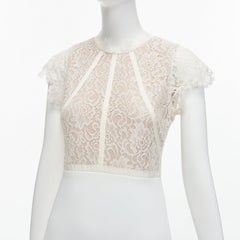 NHA KHANH white lace bodice flutter sleeve bridal gown dress UK10 XL