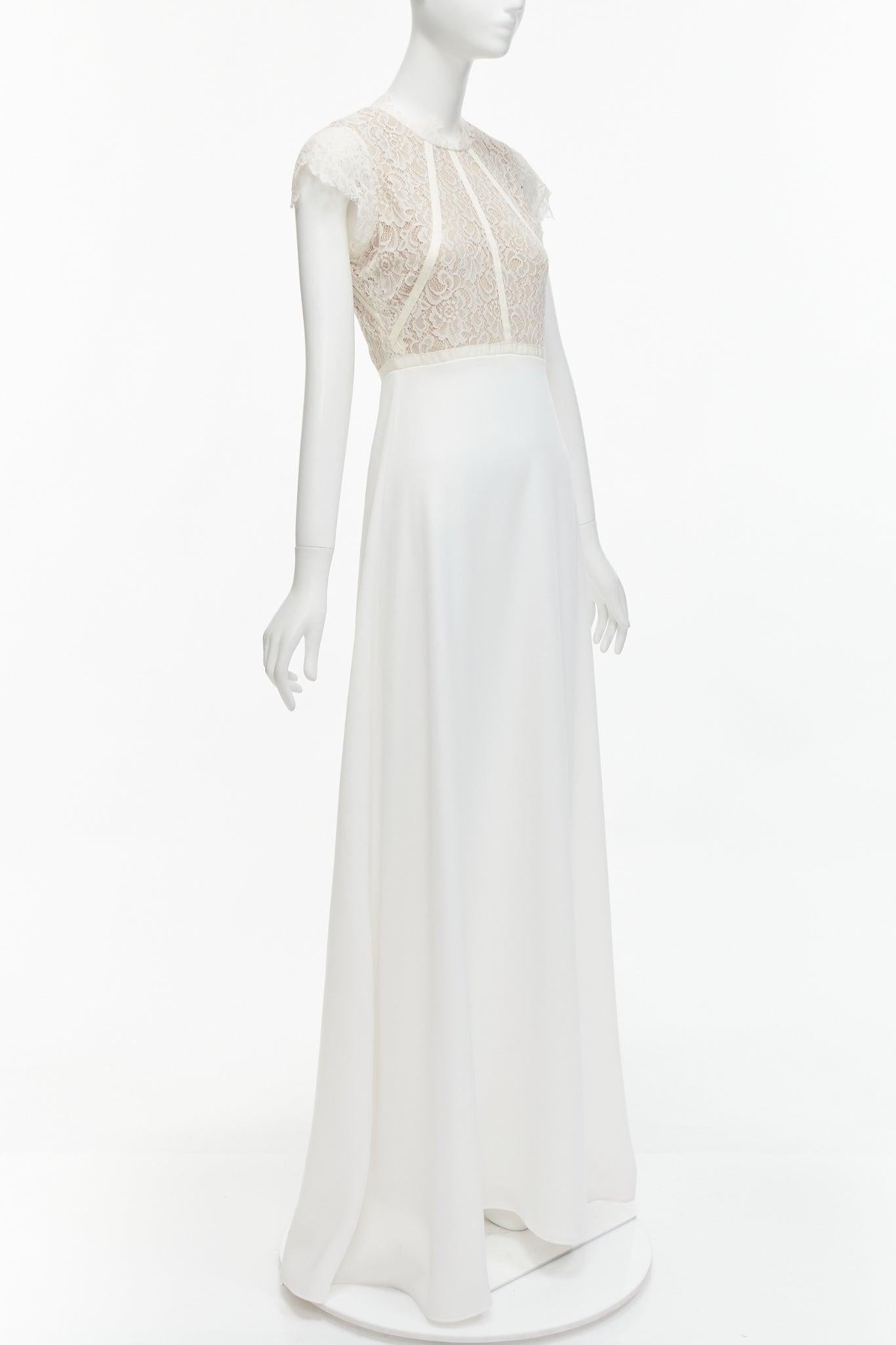 Gray NHA KHANH white lace bodice flutter sleeve bridal gown dress UK10 XL For Sale