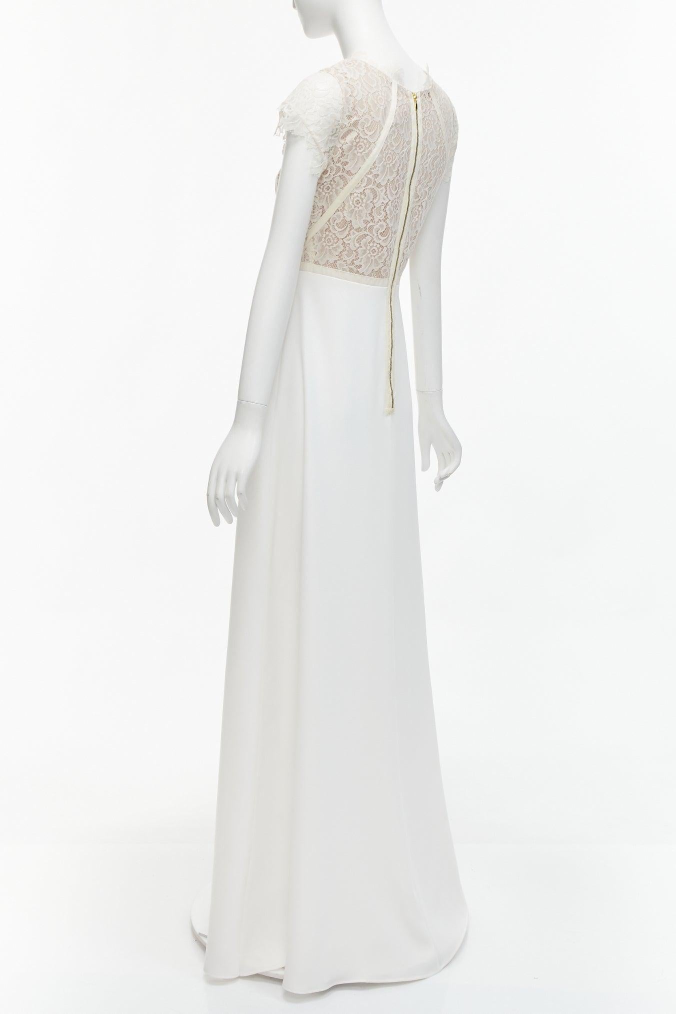 NHA KHANH white lace bodice flutter sleeve bridal gown dress UK10 XL For Sale 1
