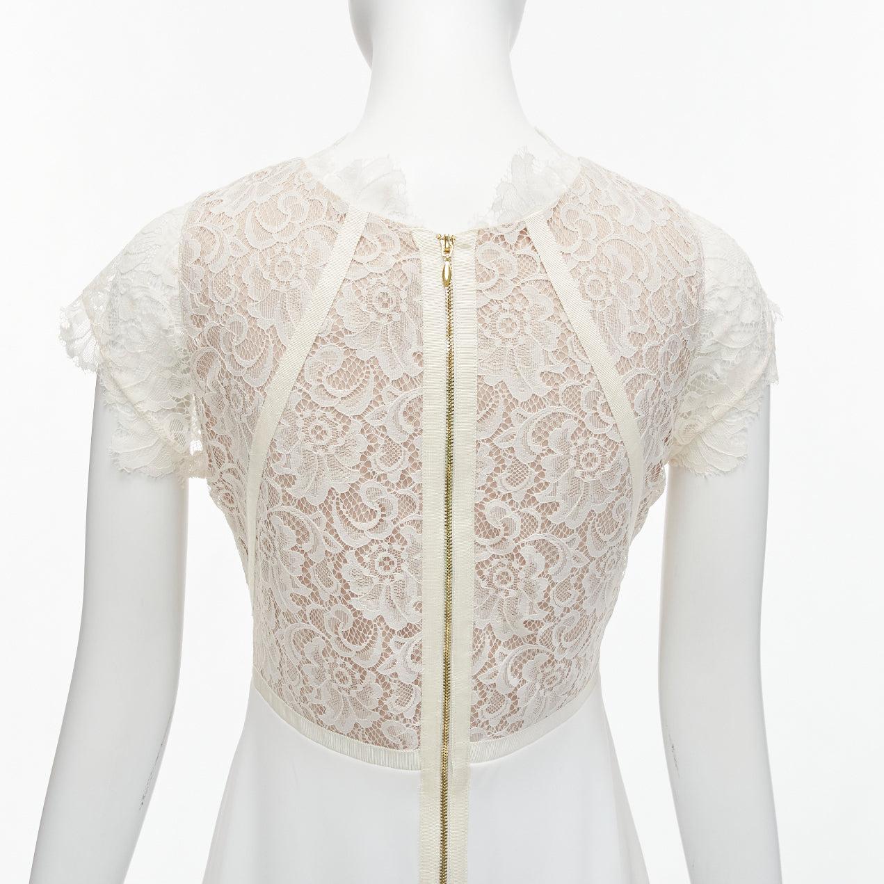 NHA KHANH white lace bodice flutter sleeve bridal gown dress UK10 XL For Sale 2