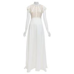 NHA KHANH white lace bodice flutter sleeve bridal gown dress UK10 XL