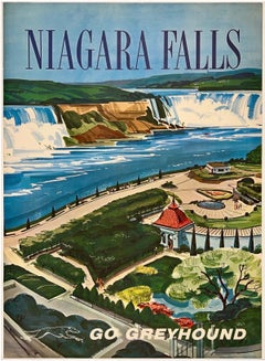 NIAGARA FALLS GO GREYHOUND Original Vintage Travel Tourism Poster MCM Canada