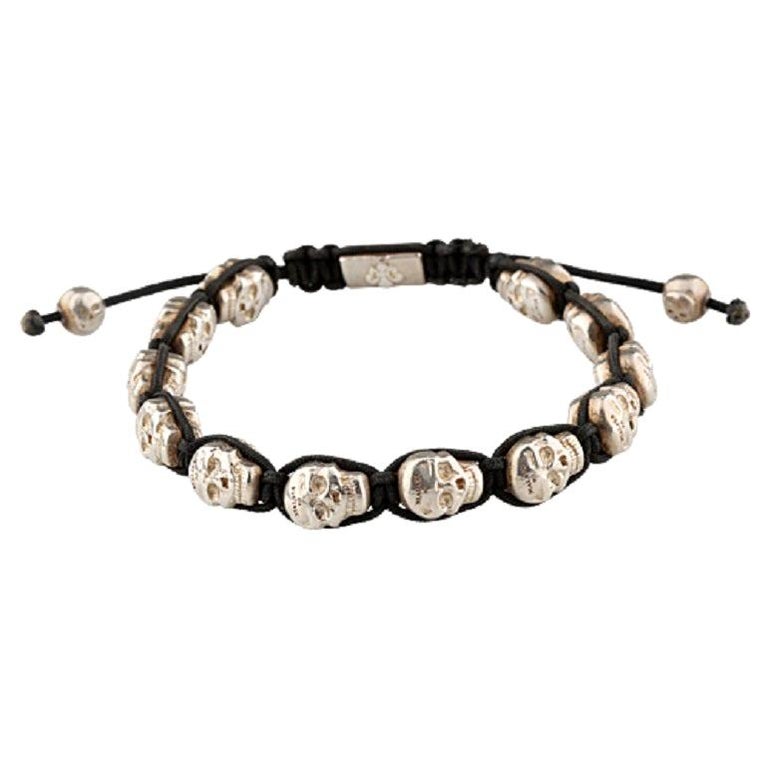 Nialaya Men’s Skull Bead Sterling Silver Bracelet Handmade Double