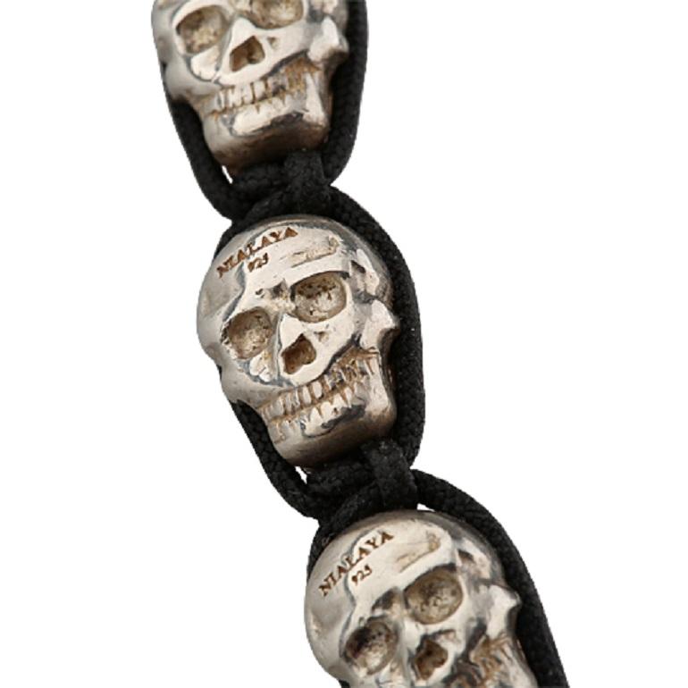 Nialaya Bracelet double crâne en perles de perles d'argent sterling fait main pour hommes Bon état - En vente à Sherman Oaks, CA