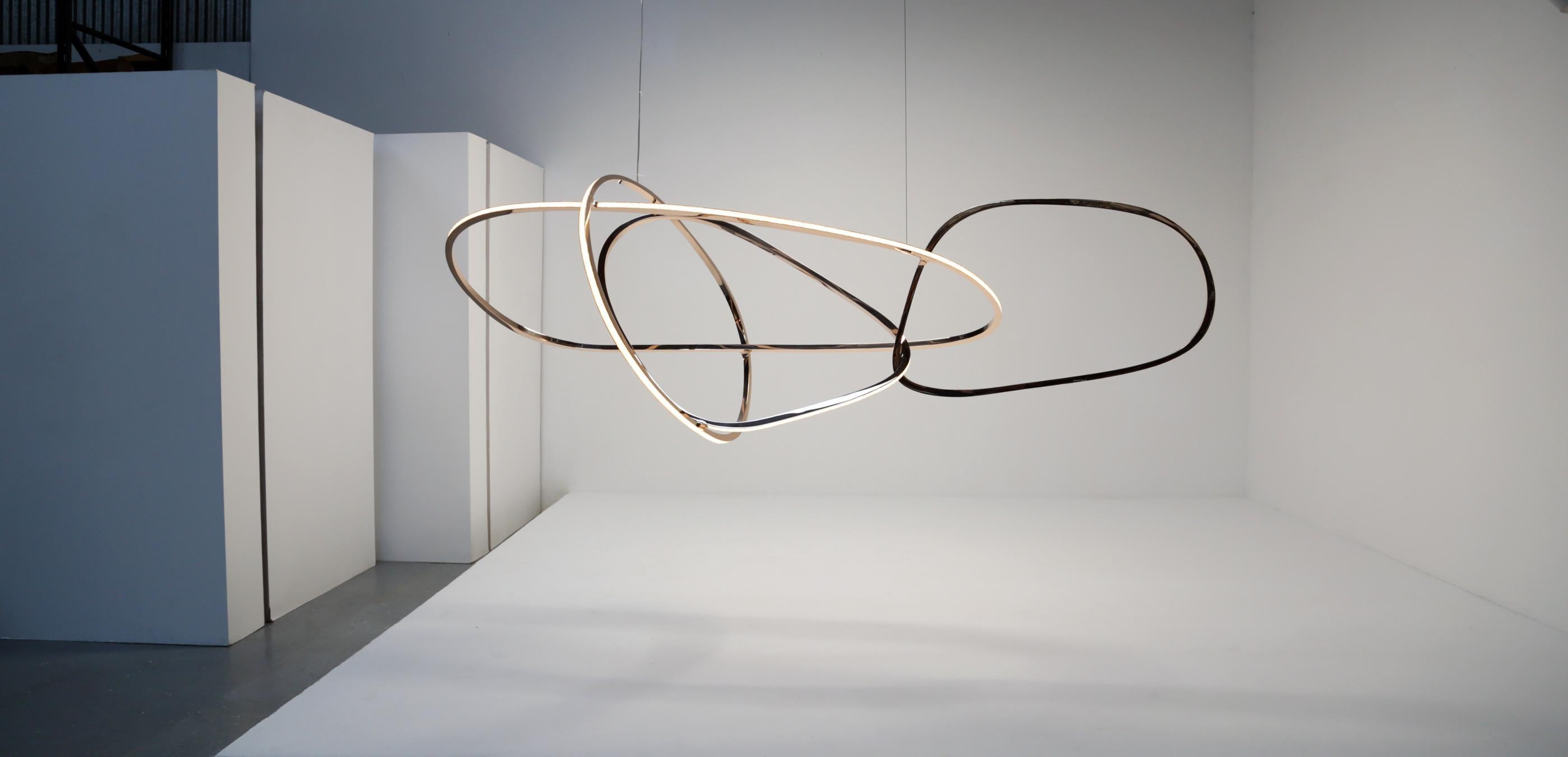 Niamh Barry’s work starts as line drawings. She is inspired by forms and movements in the natural word that evoke emotion and her finished pieces are compositions that translate these into bronze and light. With this piece the artist has created a