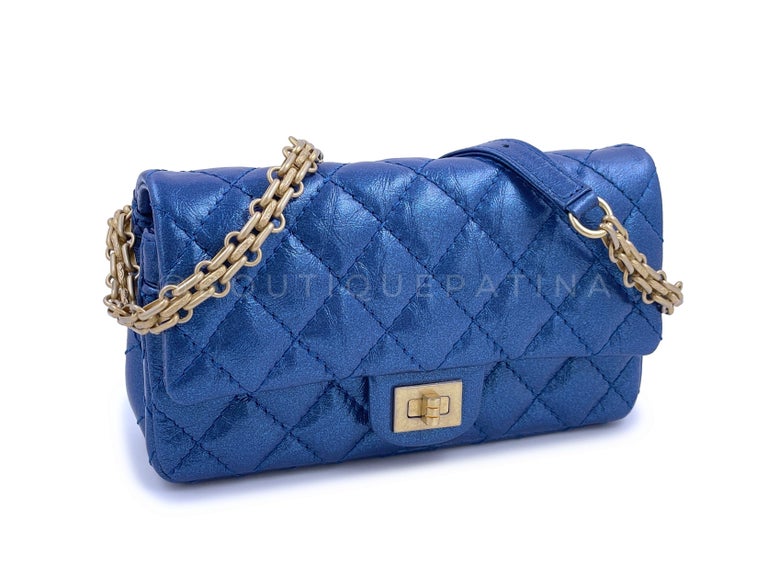 Chanel Blue Quilted Printed Jersey 2.55 Reissue 225 Double Flap