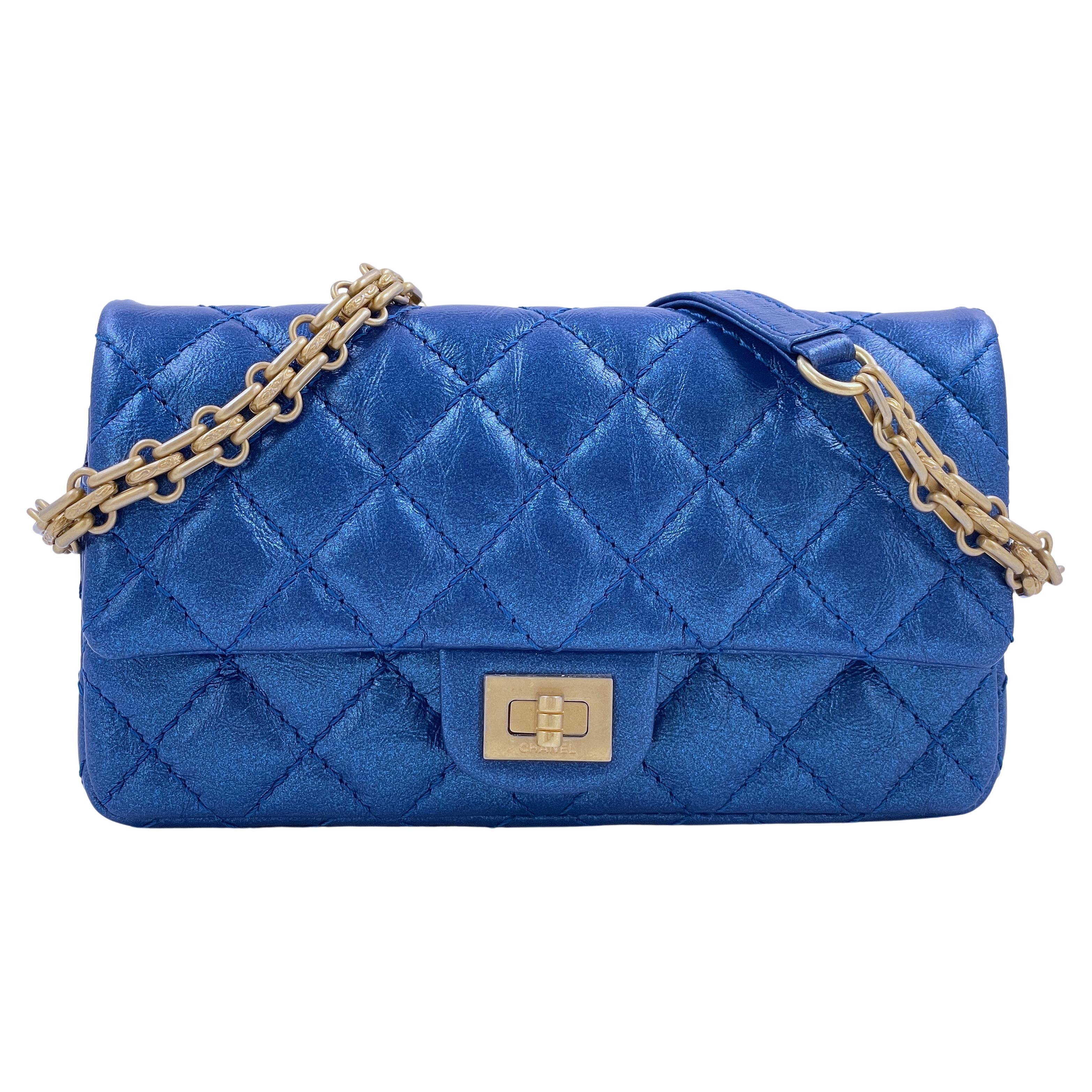 NIB 19A Chanel Reissue Waist Bag Fanny Pack Iridescent Sapphire Blue  64610 For Sale