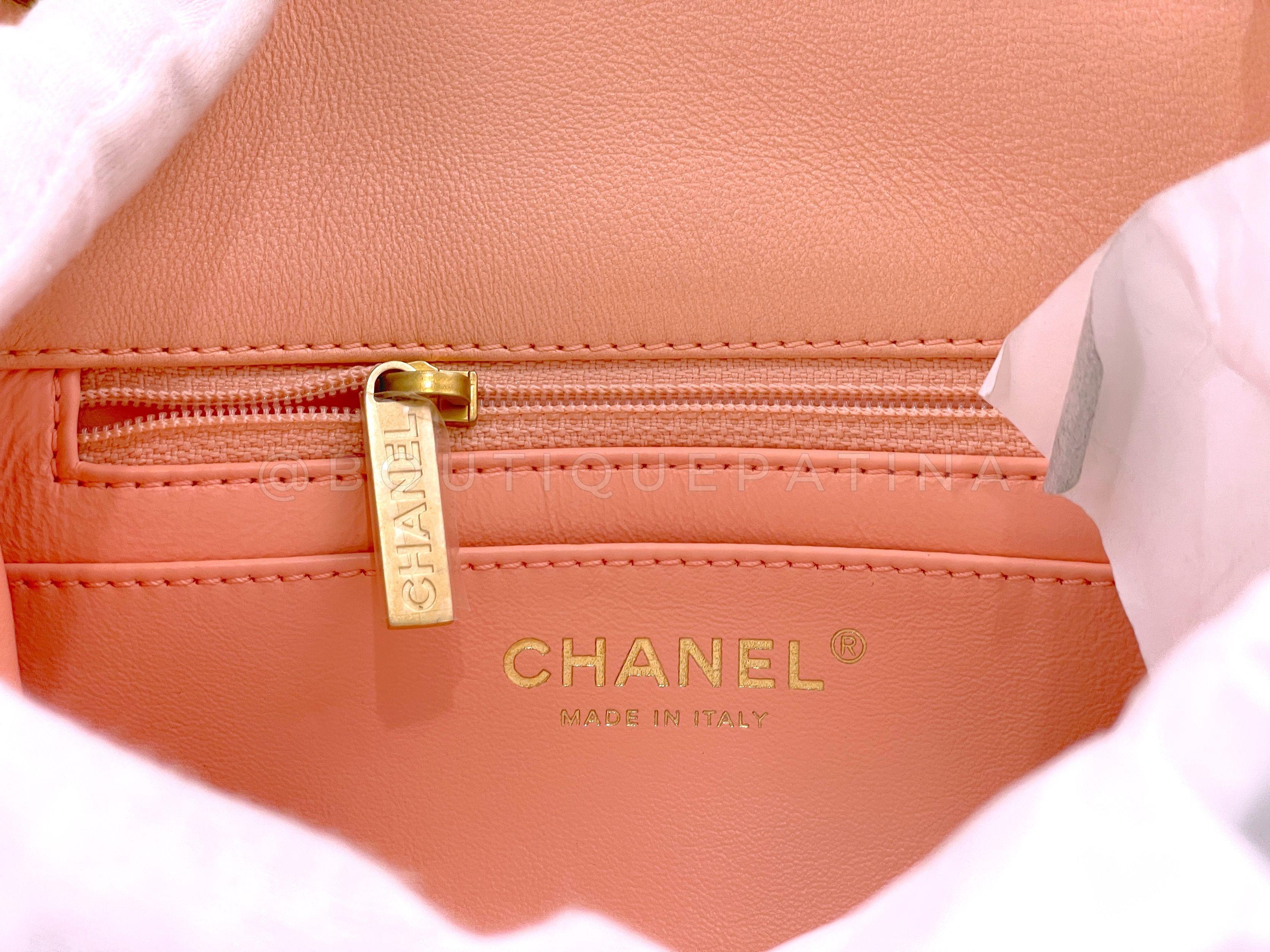 NIB 22C Chanel Pearl Crush Square Mini Flap Bag GHW Peachy Pink 64746