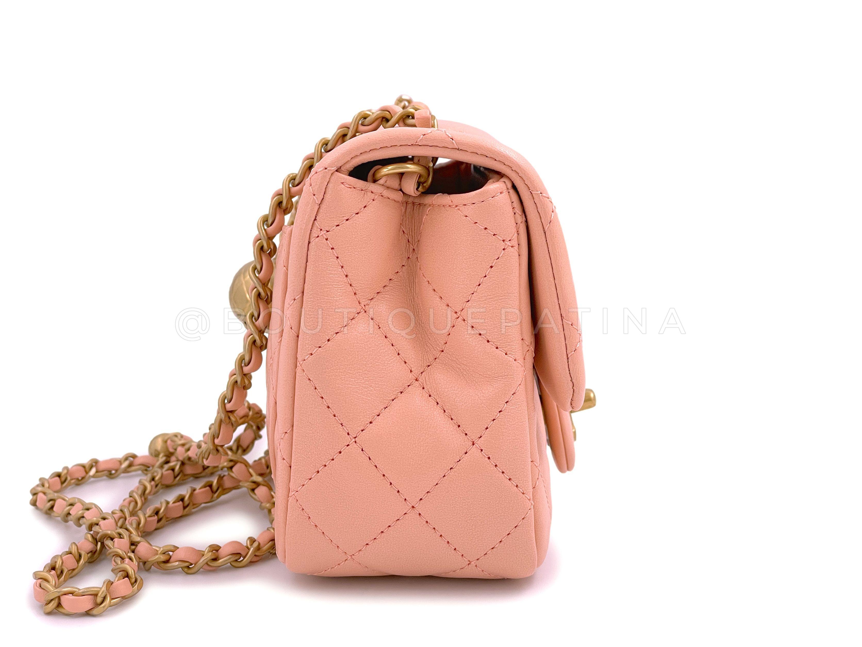 NIB 22C Chanel Pearl Crush Square Mini Flap Bag GHW Peachy Pink 64746