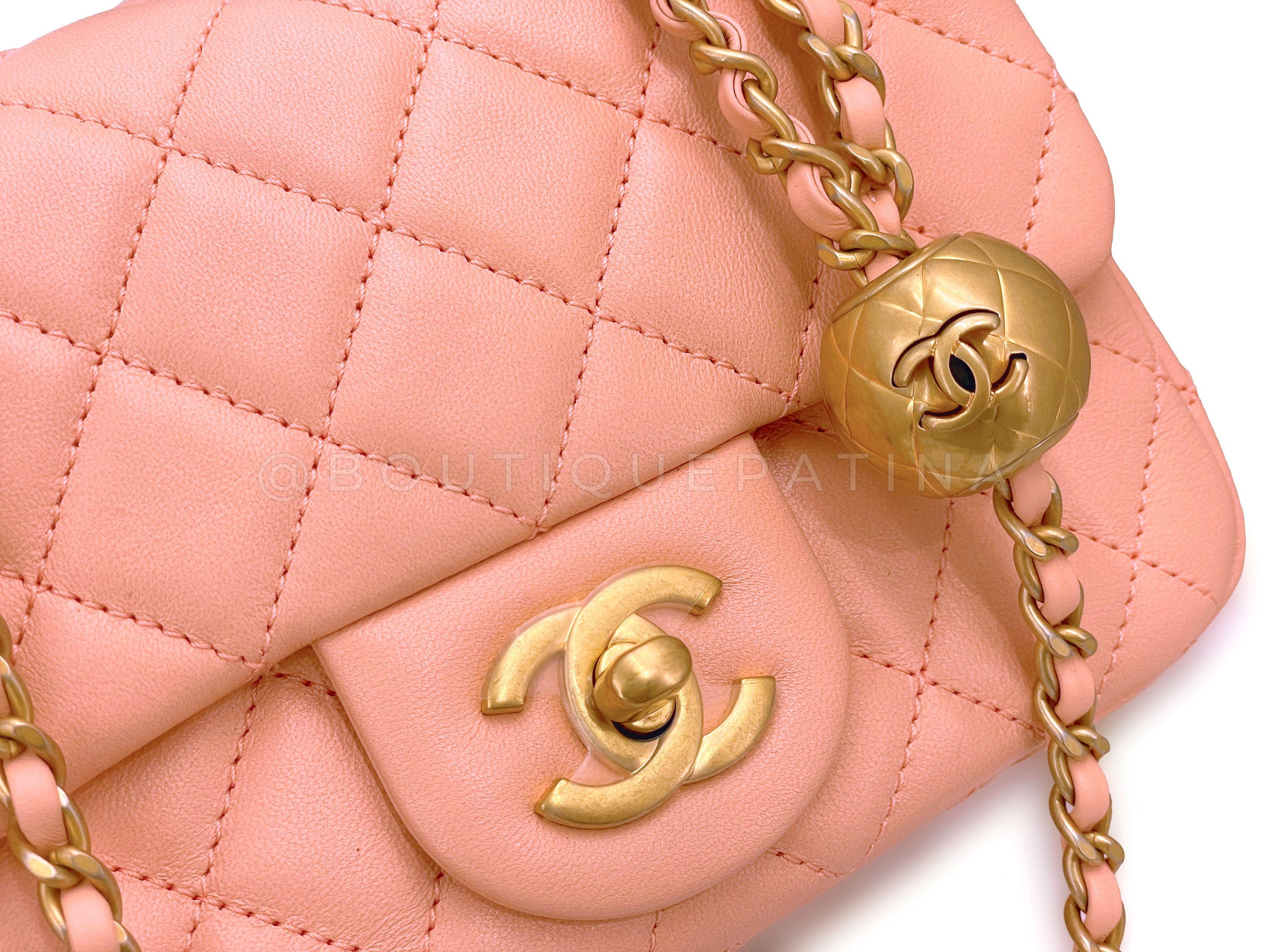 NIB 22C Chanel Pearl Crush Square Mini Flap Bag GHW Peachy Pink 64746