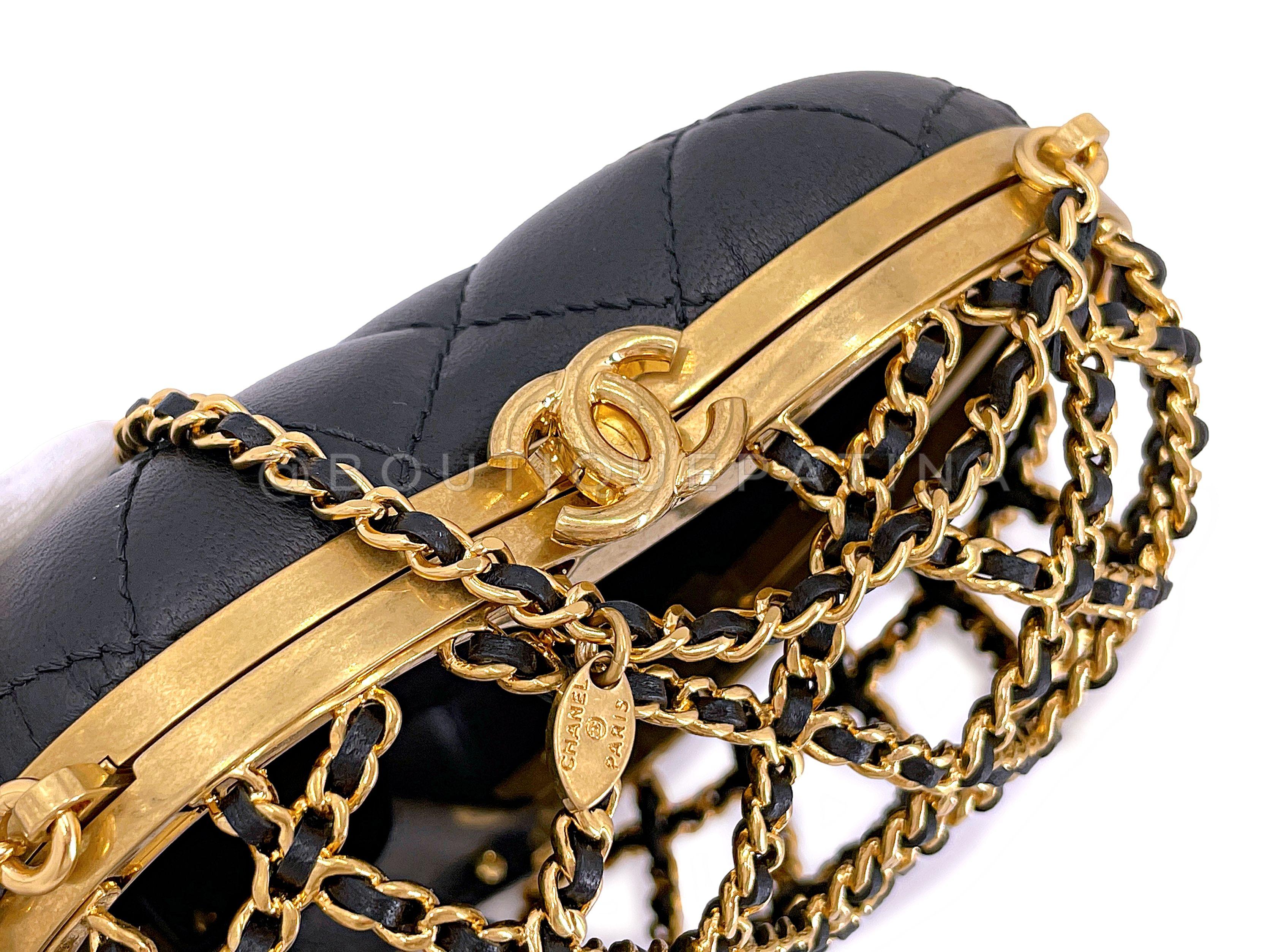 NIB 23S Chanel Caged Heart Minaudière Evening Clutch Bag Gold Black 67194 For Sale 2