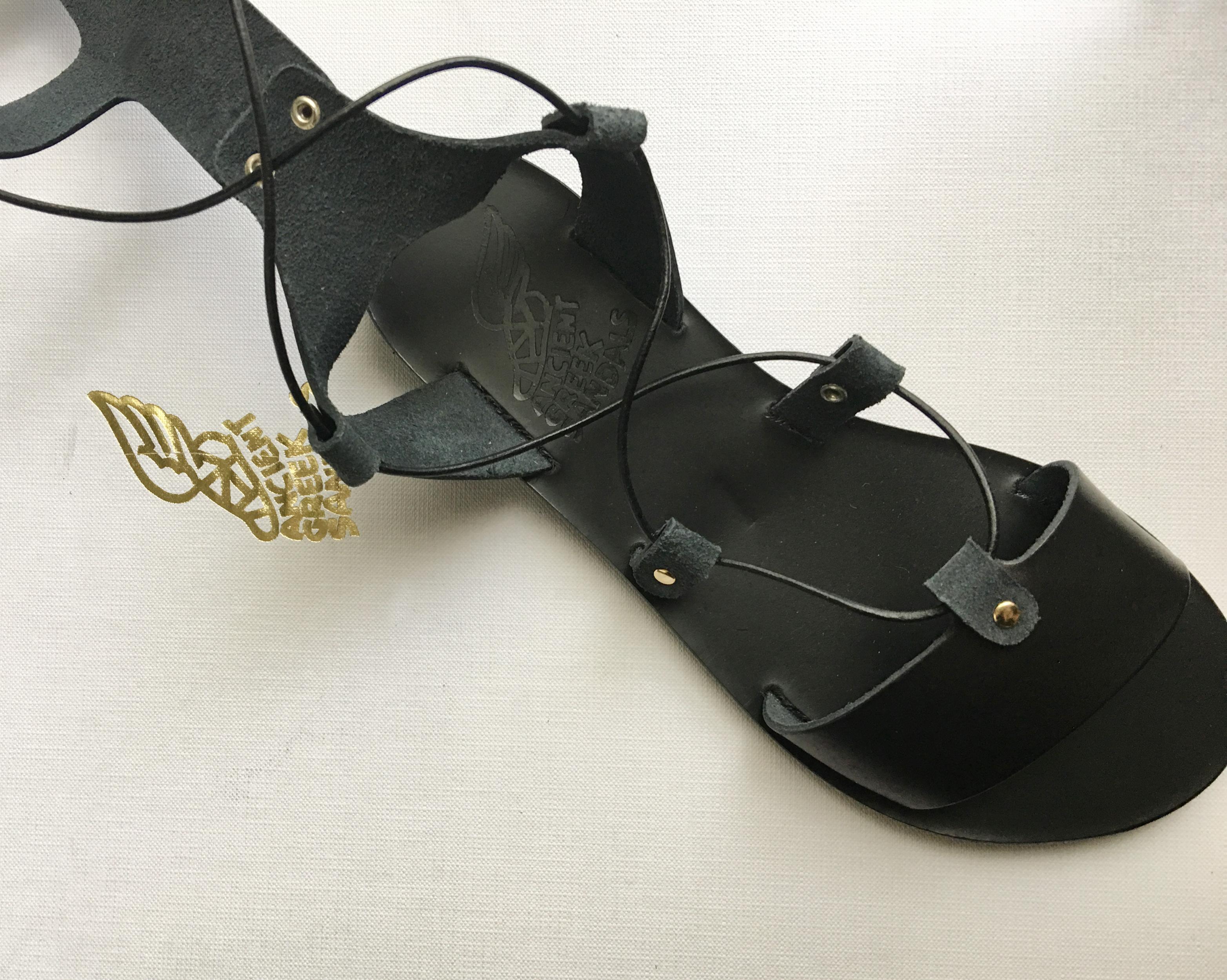 Noir Grèce antique NIB  Sandales « Thebes » hautes sandales gladiateur en cuir à lacets. en vente